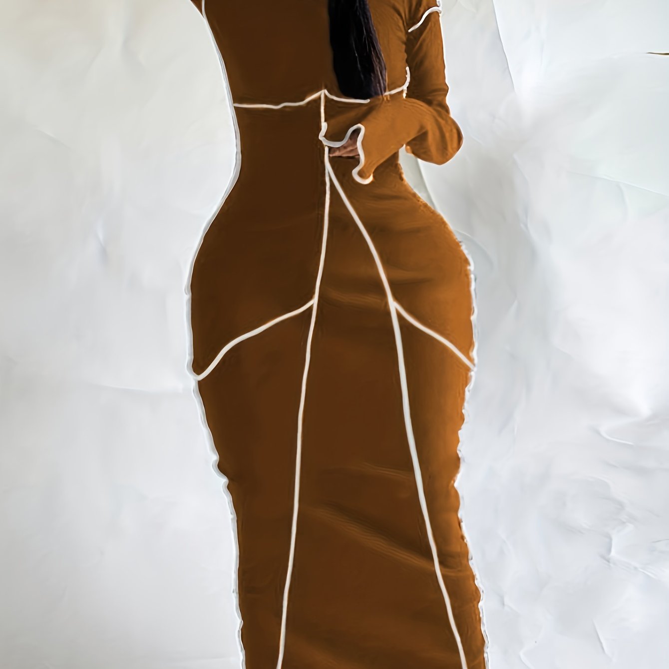 Sixsr Plus Size Seam Hoodie Slim Fit Long Sleeve Bodycon Maxi Dress, Women's Plus Casual Slight Stretch Bodycon Dress