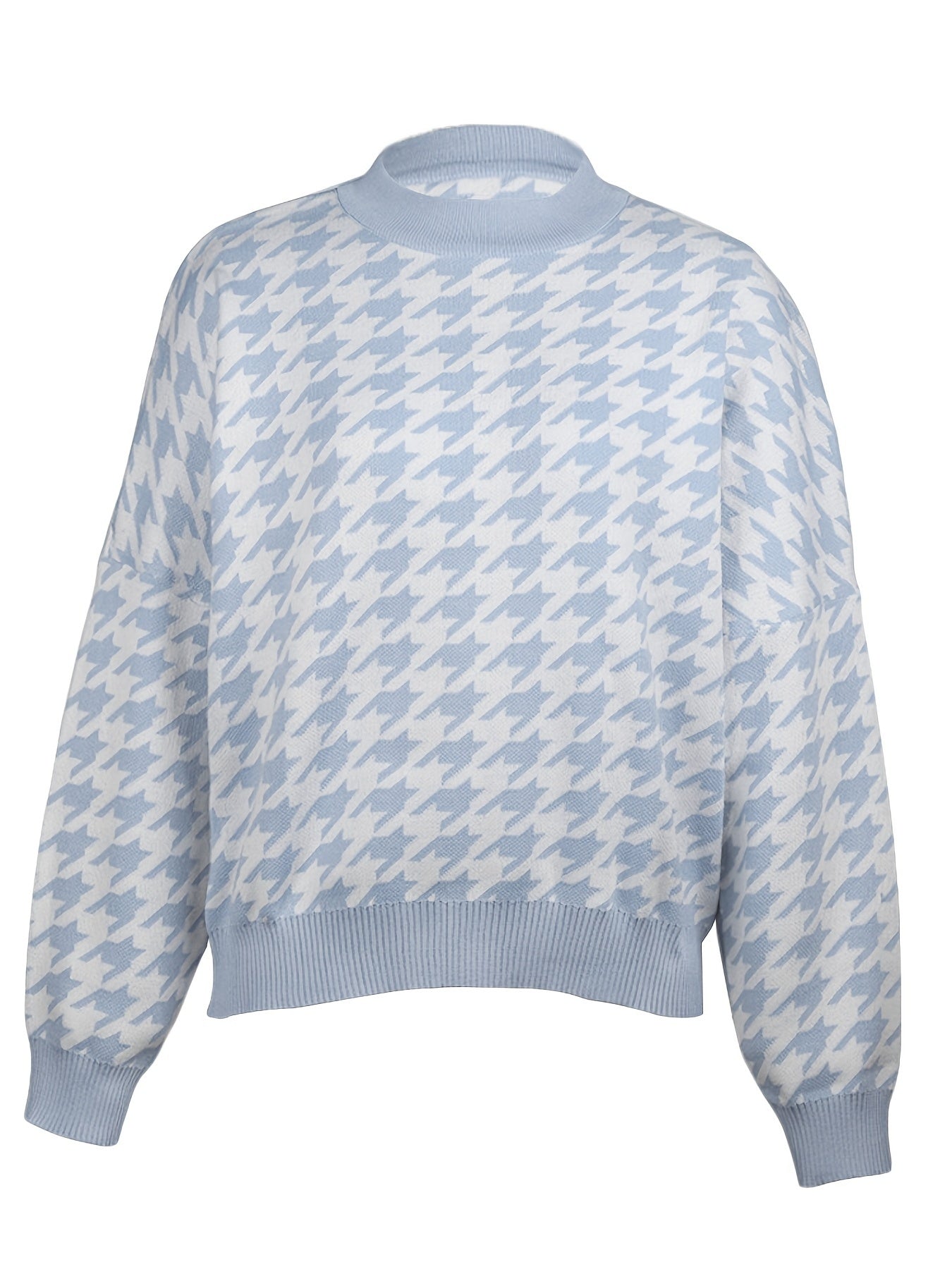 Sixsr Houndstooth Print Knitted Sweater, Casual Long Sleeve Loose Sweater For Fall & Winter, Women's Clothing