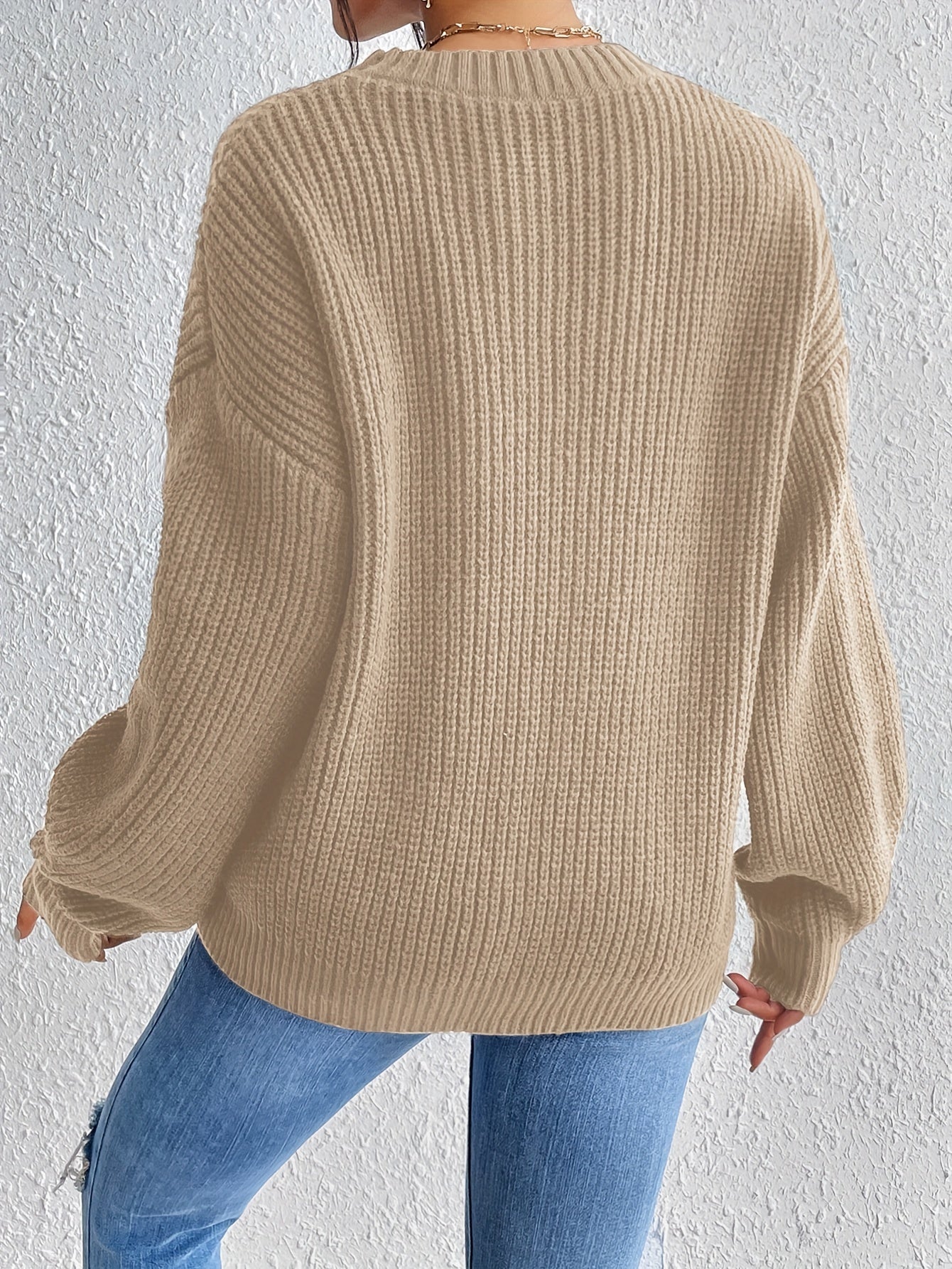 Sixsr Solid Crew Neck Pullover Sweater, Casual Long Sleeve Sweater For Fall & Winter, Women's Clothing