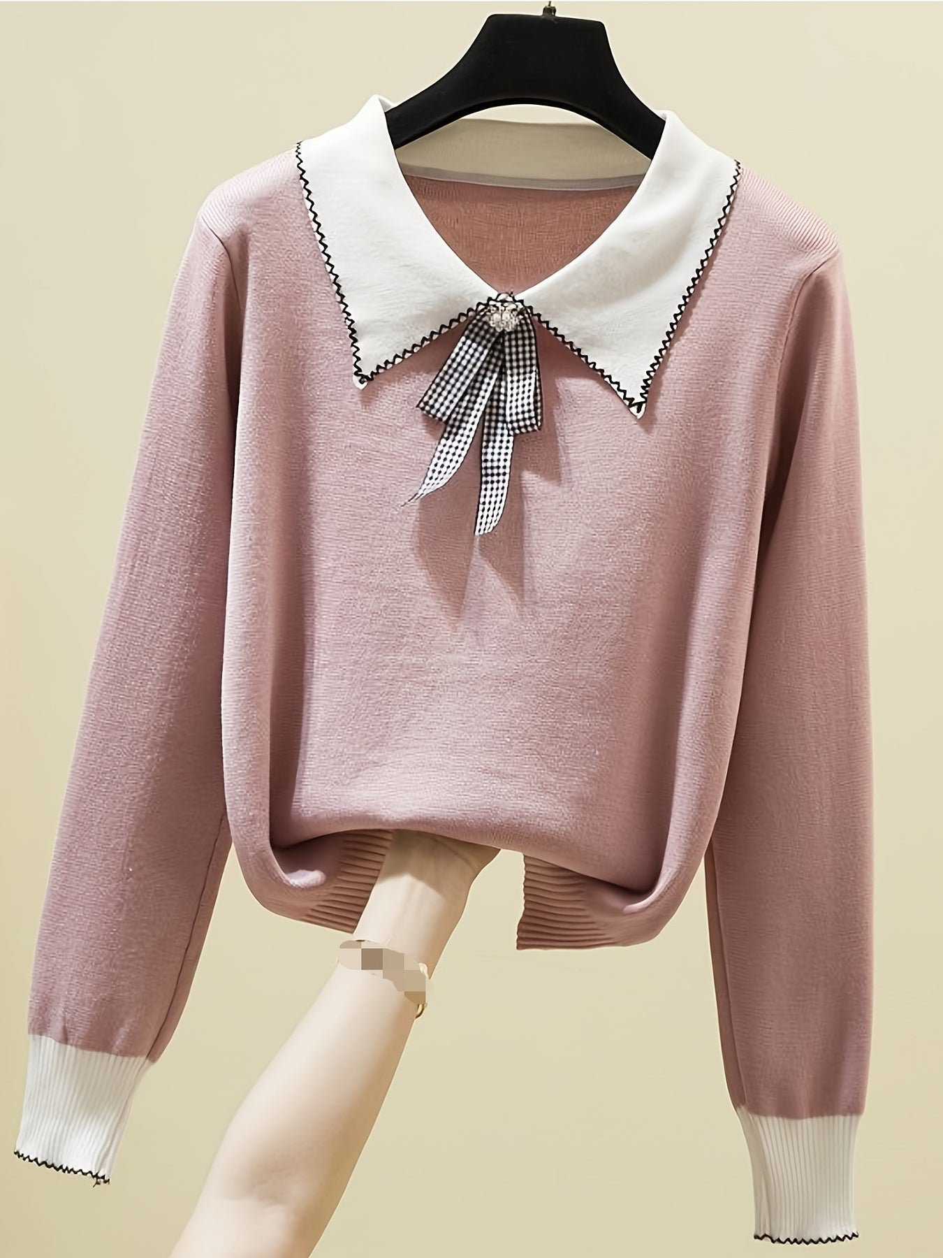 Sixsr Long Sleeve Shirt Collar Sweater, Spring & Fall Elegant Casual Warm Sweater, Women's Clothing
