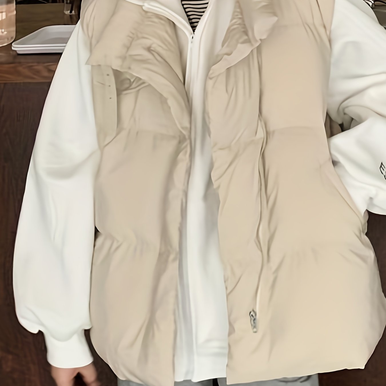 Sixsr Winter Lapel Puffer Vest , Casual Pocket Fashion Loose Puffer Vest, Women's Clothing