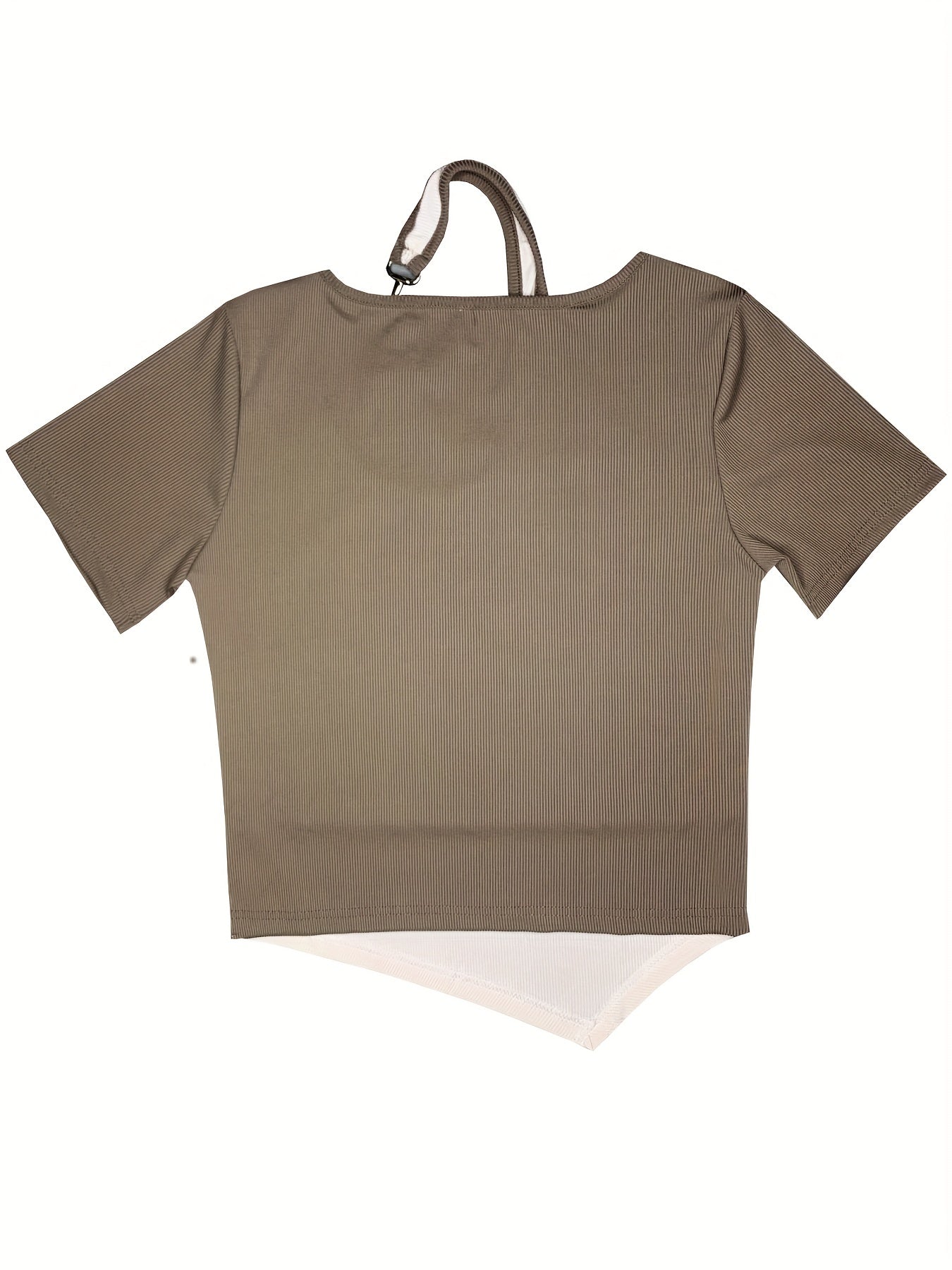 Sixsr Asymmetrical Fake Two-piece T-shirt, Sexy Chain Crew Neck Short Sleeve T-shirt, Women's Clothing