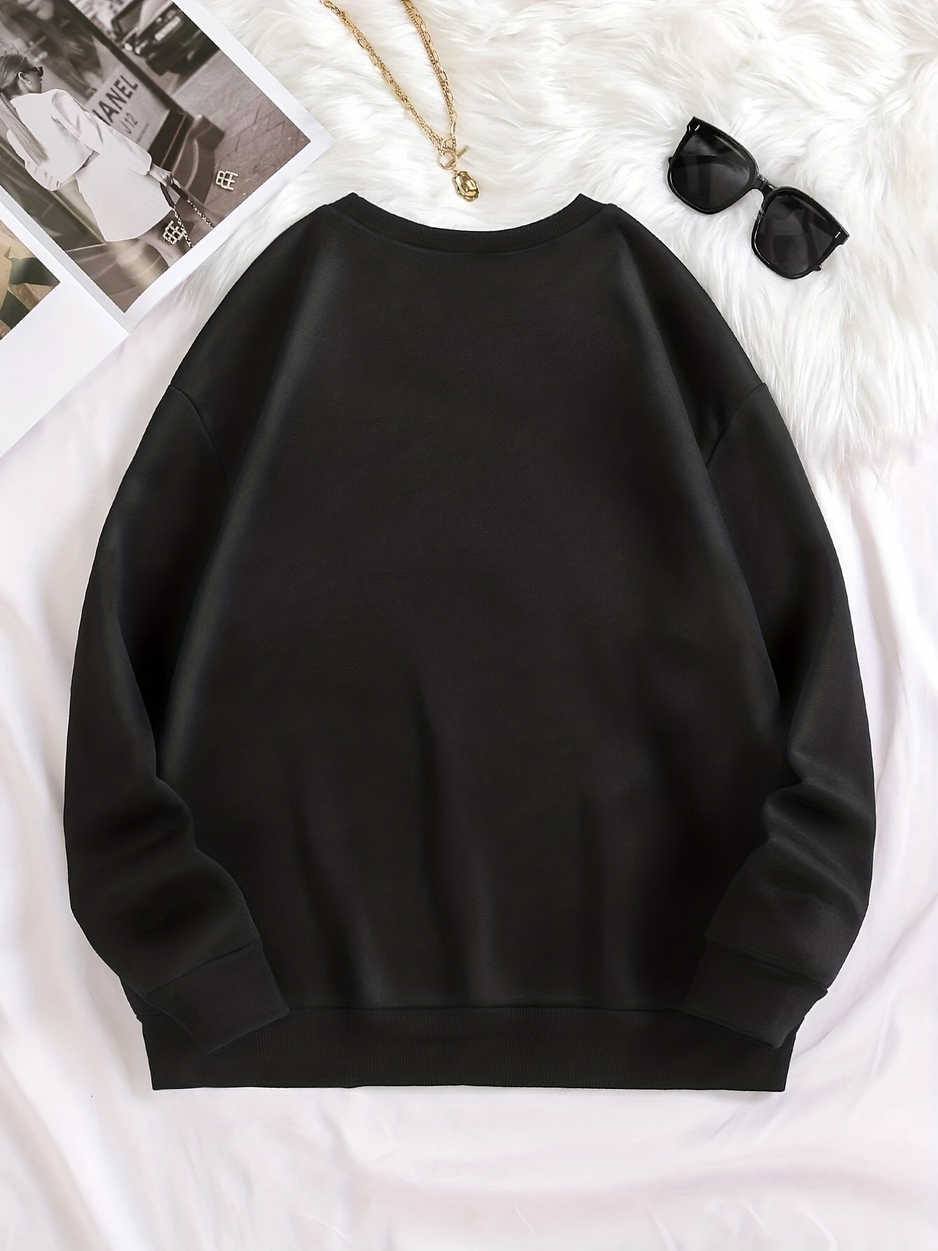 Sixsr Plus Size Casual Sweatshirt, Women's Plus Letter & Fire Print Long Sleeve Round Neck Sweatshirt