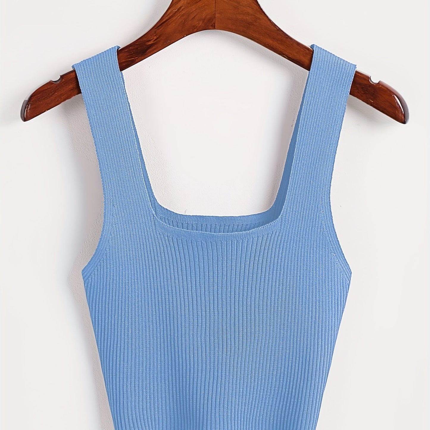 Sixsr Solid Cropped Rib Knitted Vest, Elegant Sleeveless Summer Stretchy Vest, Women's Clothing