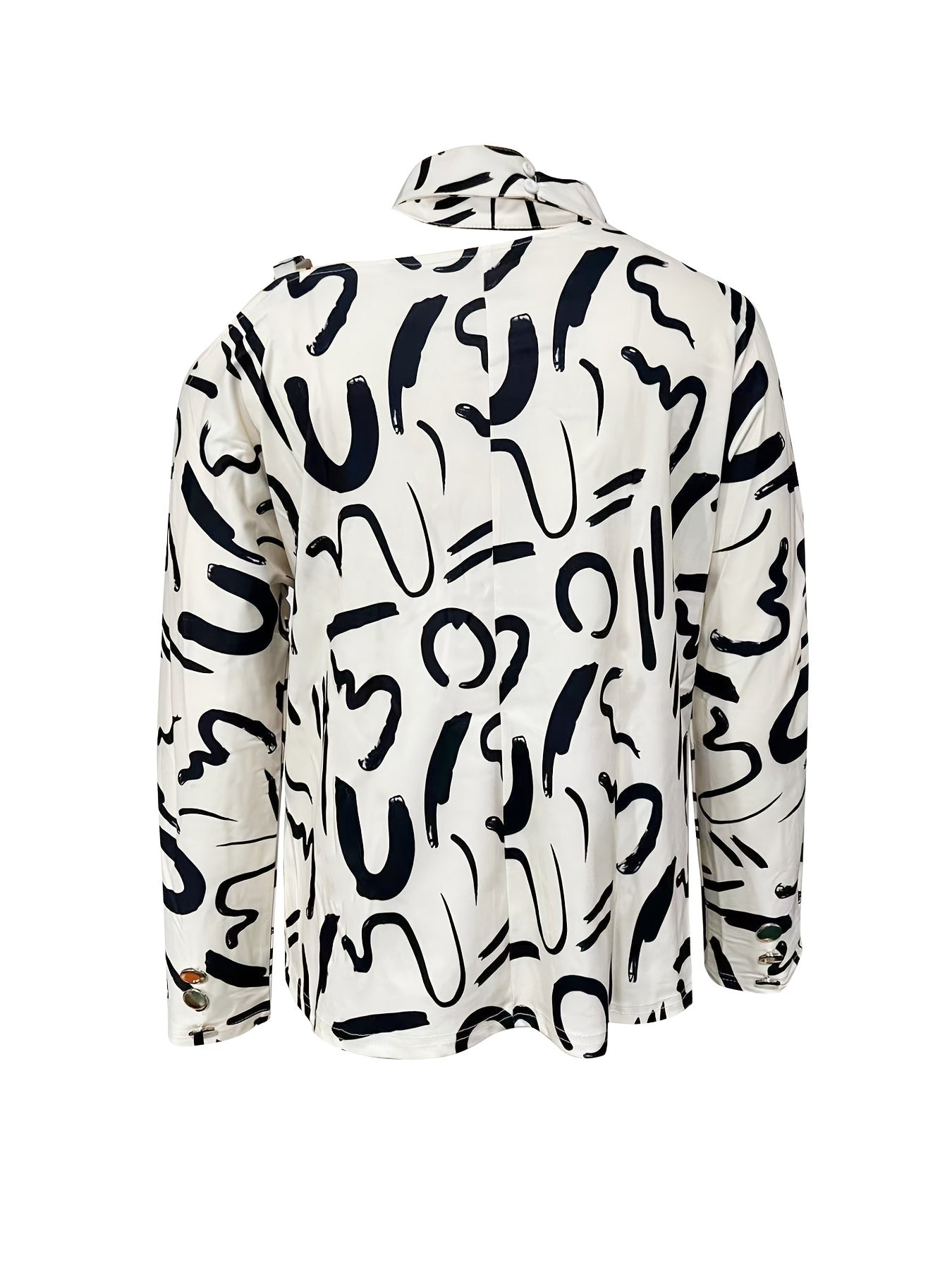 Sixsr Off Shoulder Graphic Print Chain Long Sleeve Pullover, Casual Loose Comfy Stylish Irregular Sweatshirt, Women's Clothing
