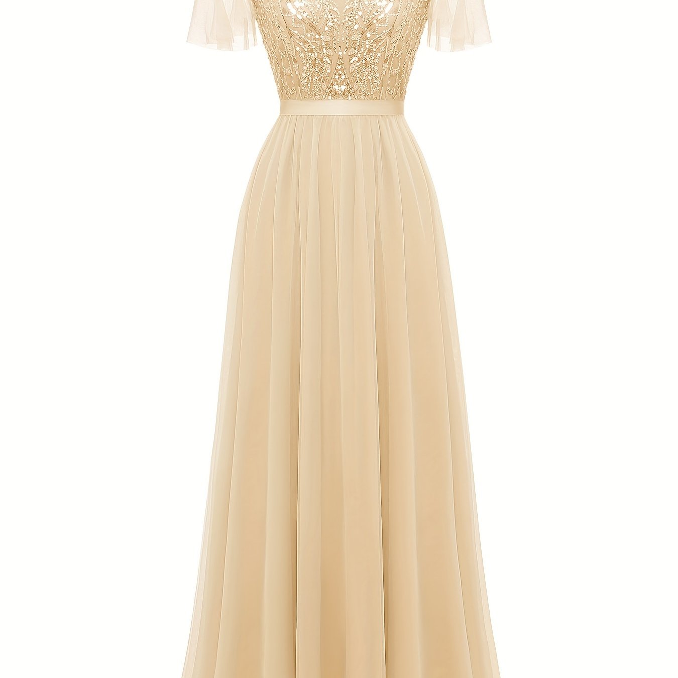 Sixsr Contrast Sequin Spaghetti Strap Bridesmaid Dres, Elegant Short Sleeve A-line Evening Dress For Party & Banquet, Women's Clothing