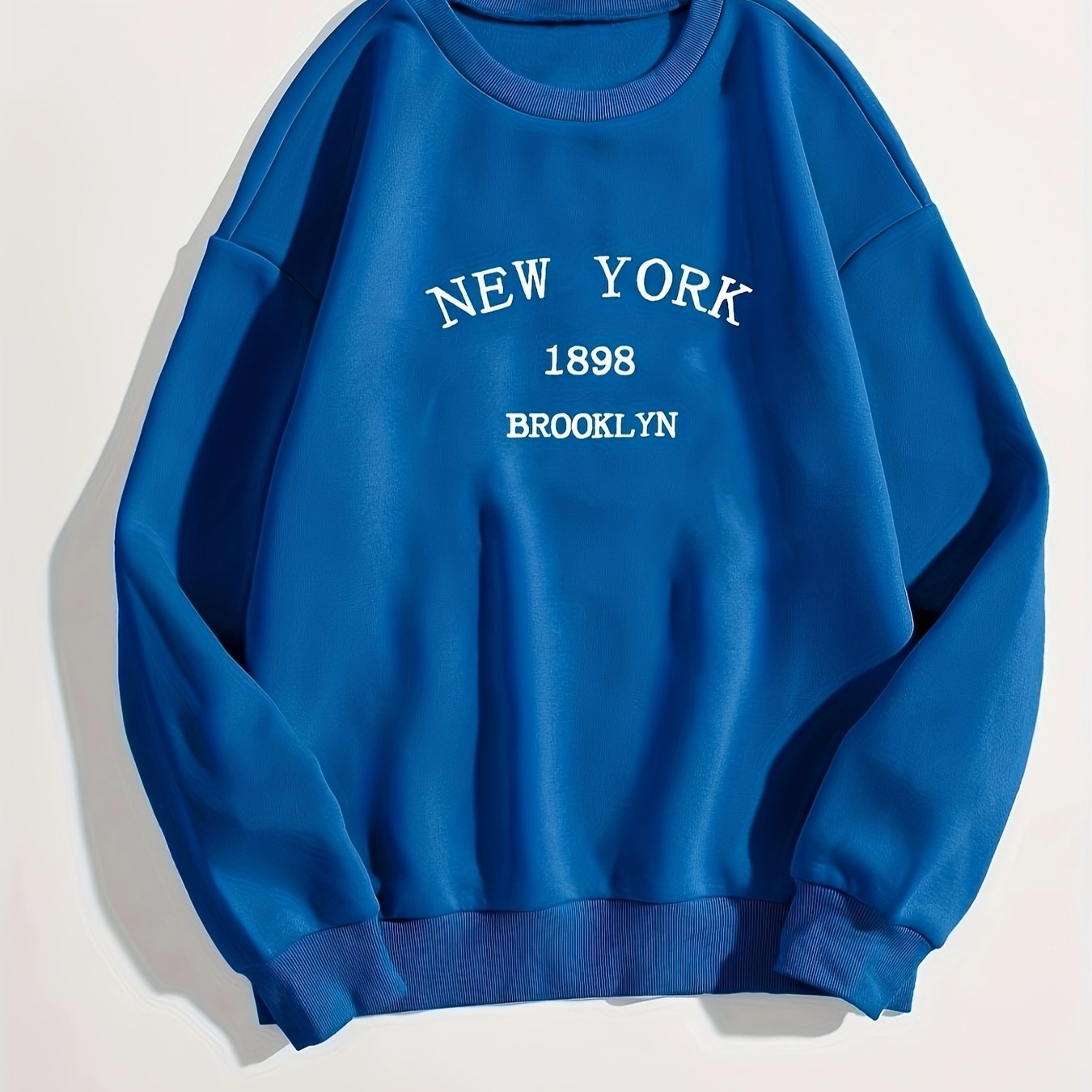 Sixsr New York Brooklyn Print Loose Sweatshirt, Casual Long Sleeve Crew Neck Sweatshirt, Women's Clothing