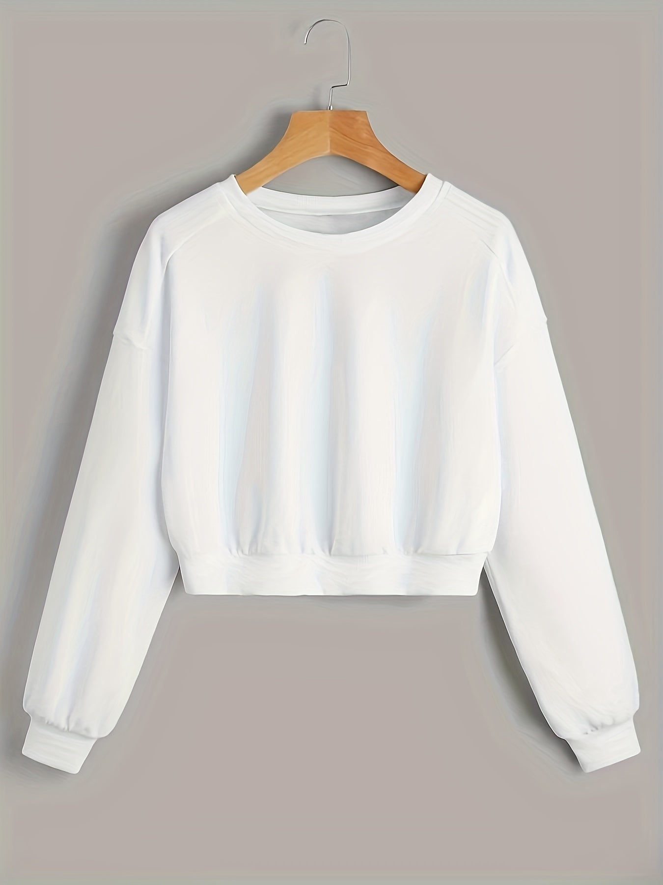 Sixsr Solid Crop Sweatshirt 2 Pack, Casual Long Sleeve Sweatshirt For Spring & Fall, Women's Clothing