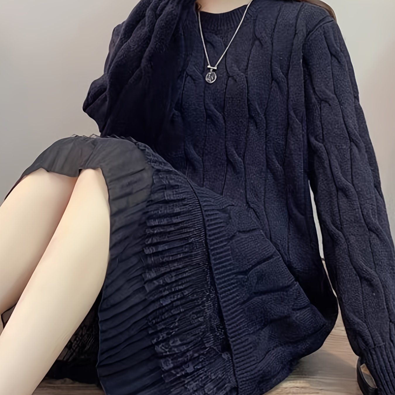 Sixsr Ladies Crew Neck Loose Sweater Dress, Solid Long Sleeve Sweater Dress, Casual Sweater Dress For Fall & Winter, Women's Clothing