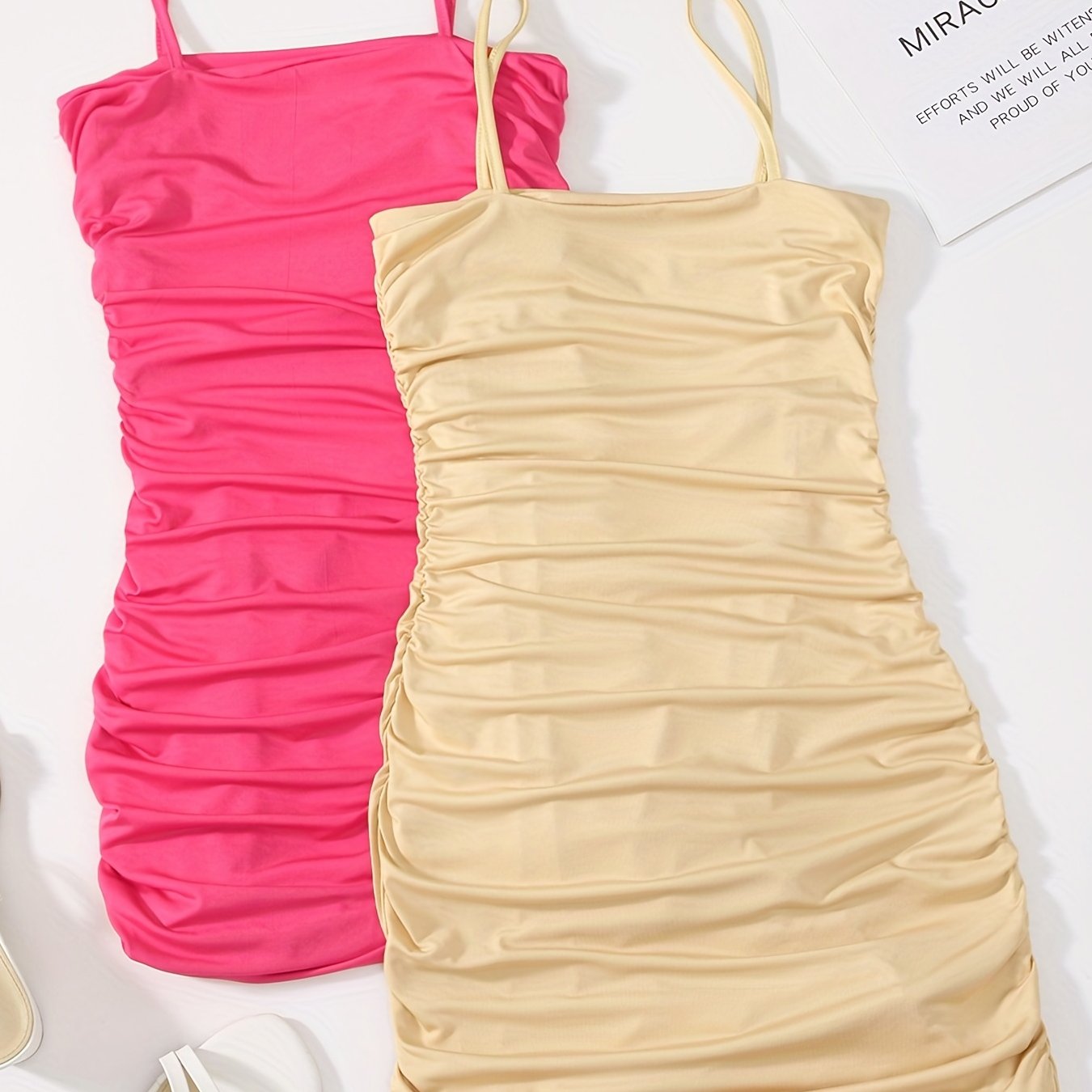 Sixsr 2pcs Solid Bodycon Cami Dress Set, Casual Every Day Dress For Spring & Summer, Women's Clothing