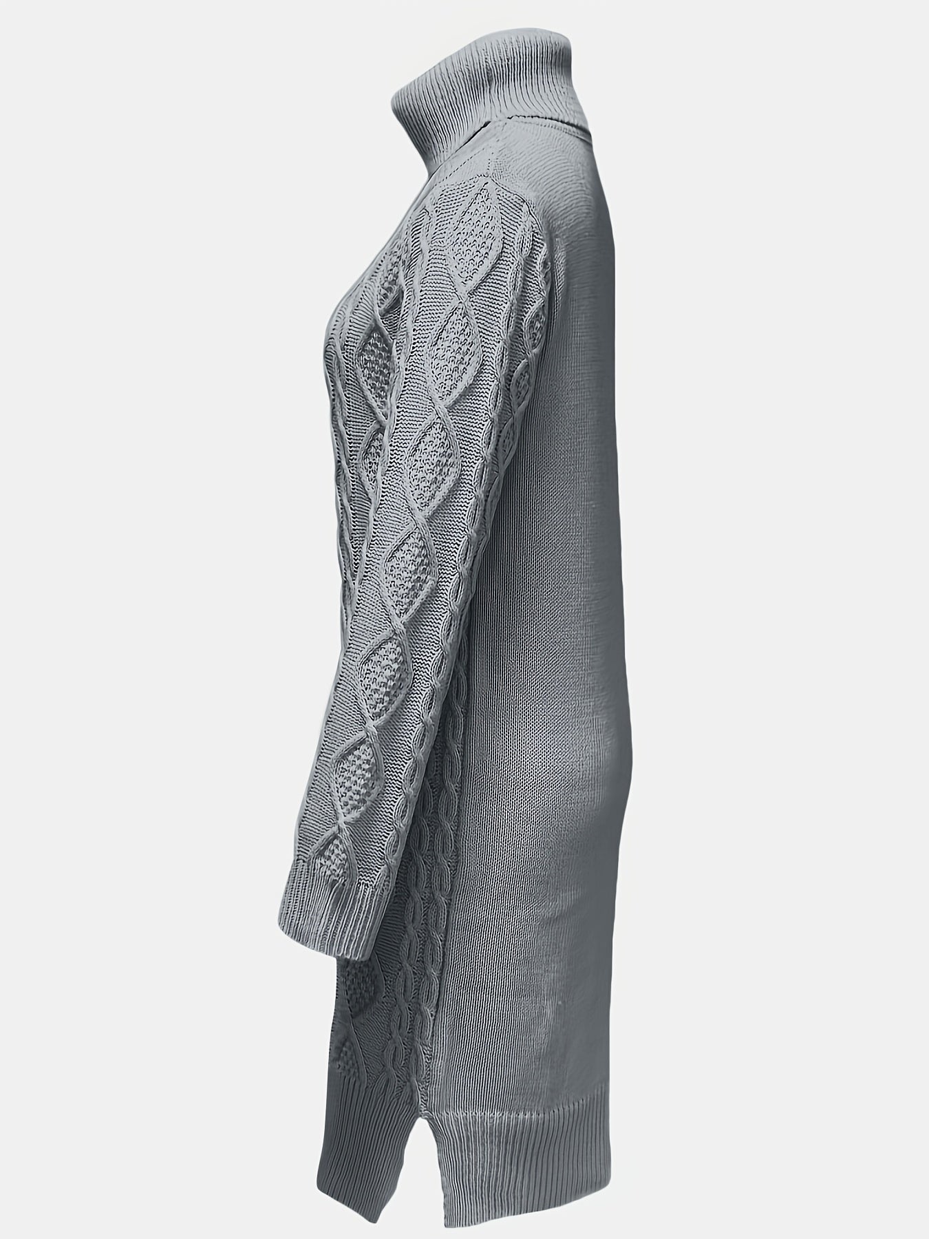 Sixsr Solid Turtleneck Split Knitted Dress, Elegant Long Sleeve Dress For Fall & Winter, Women's Clothing