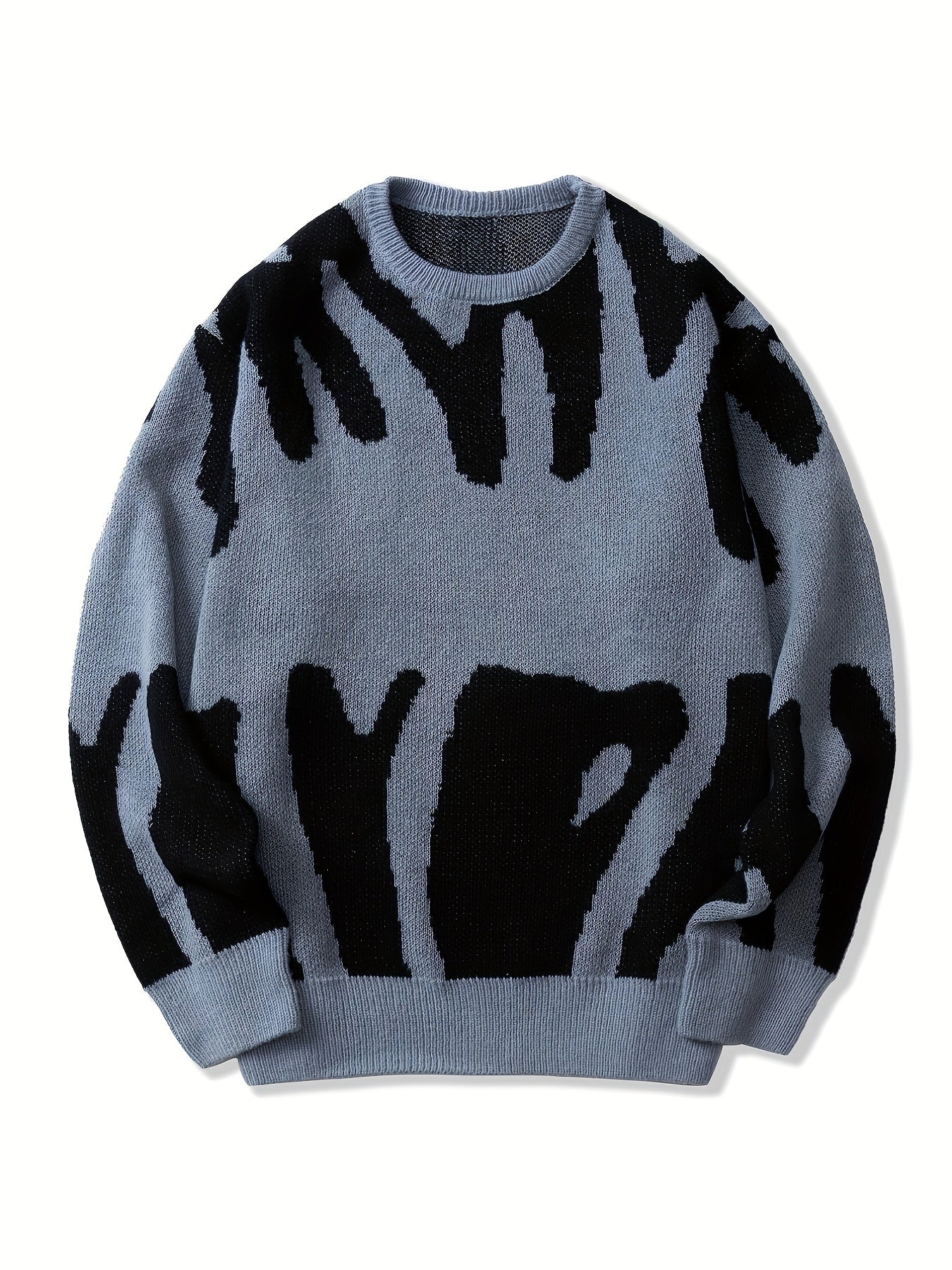 Sixsr All Match Knitted Letter Print Sweater, Men's Casual Warm Slightly Stretch Crew Neck Pullover Sweater For Men Fall Winter