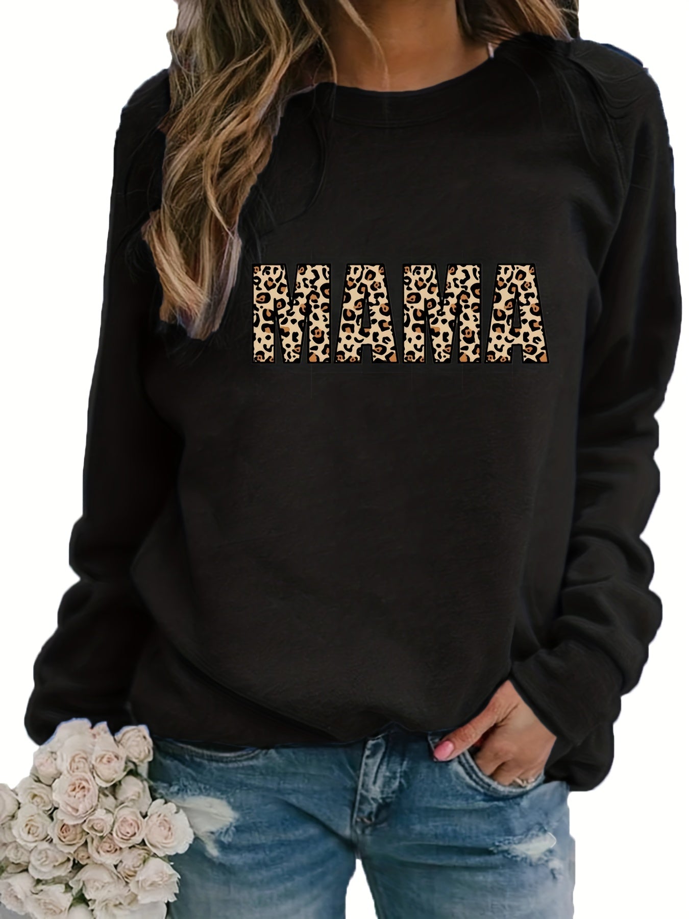 Sixsr Leopard Letter Print Pullover Sweatshirt, Casual Long Sleeve Crew Neck Sweatshirt For Fall & Winter, Women's Clothing