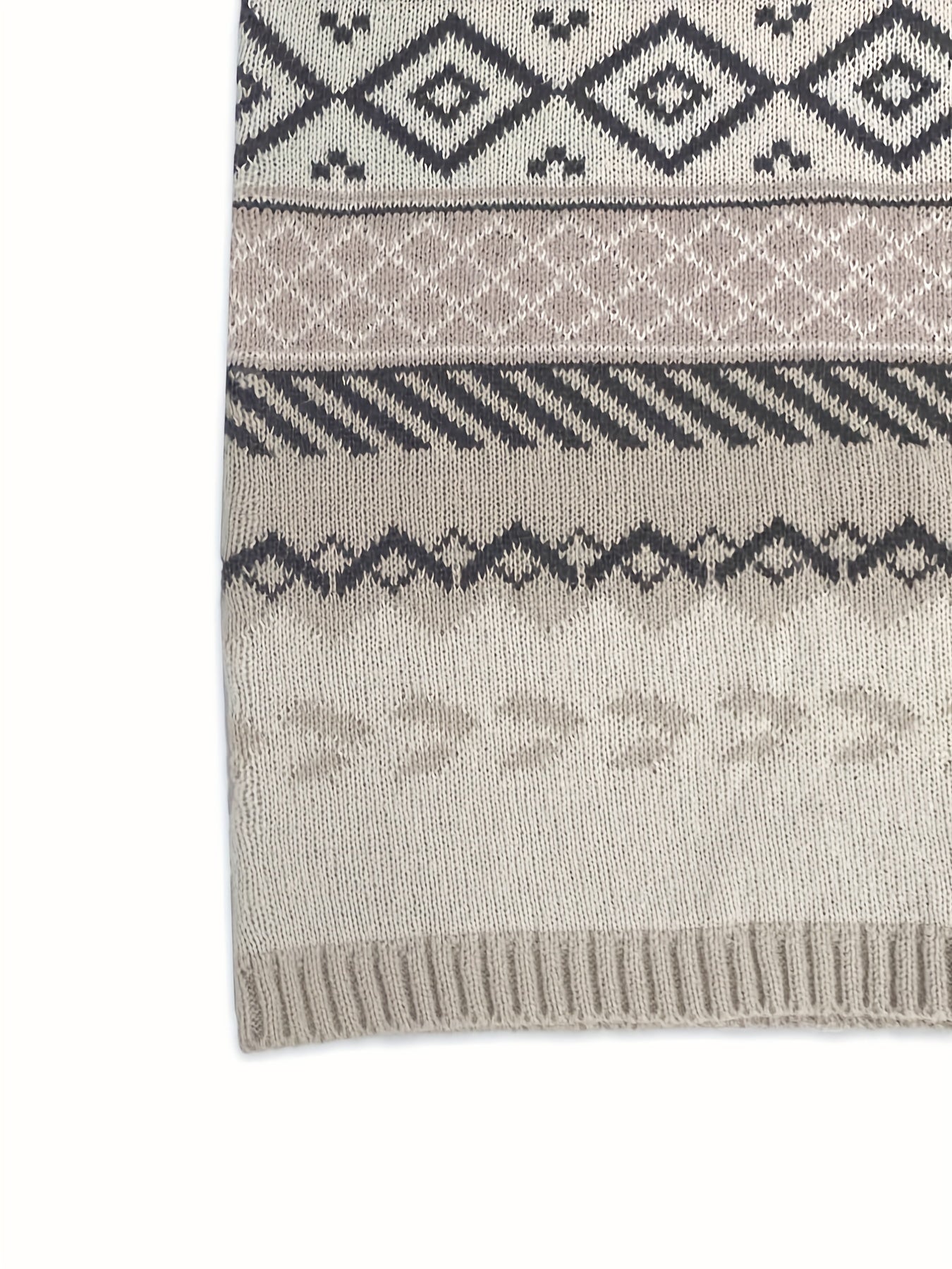 Sixsr Geometric Pattern V Neck Knitted Top, Casual Long Sleeve Sweater For Fall & Winter, Women's Clothing