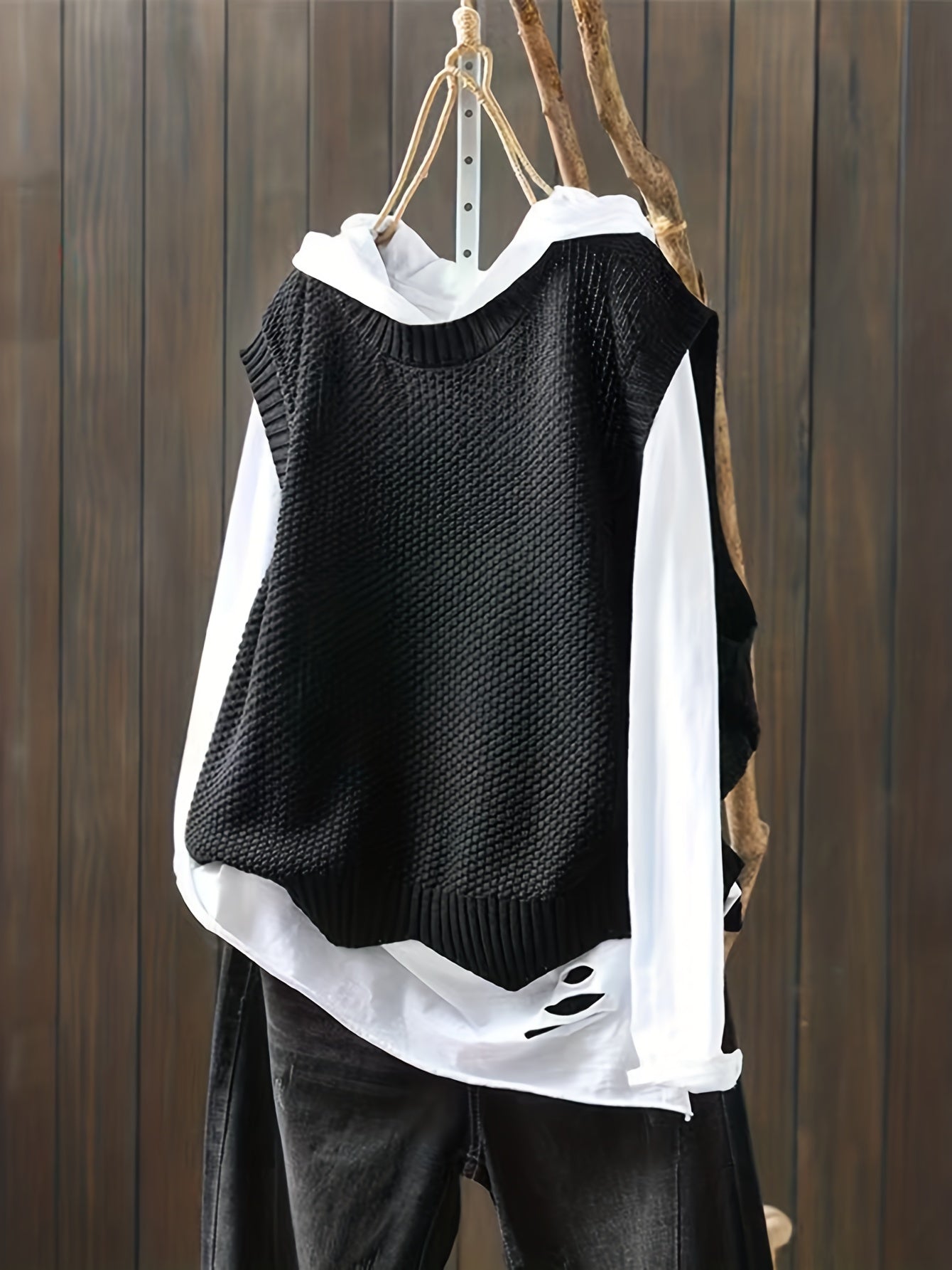 Sixsr Solid Crew Neck Knitted Vest, Casual Sleeveless Loose Sweater, Women's Clothing