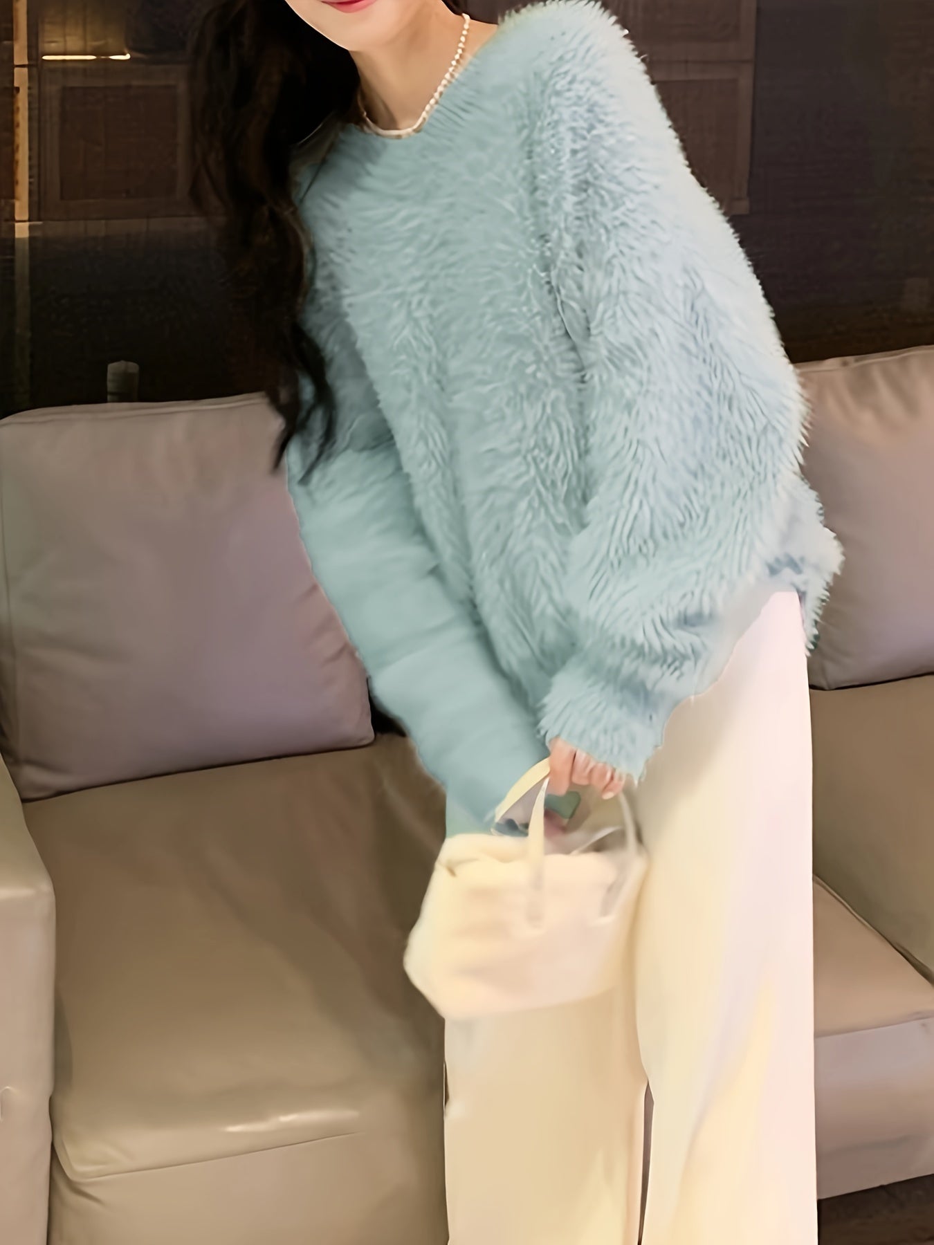Sixsr Solid V Neck Knit Sweater, Elegant Long Sleeve Pullover Sweater For Fall & Winter, Women's Clothing