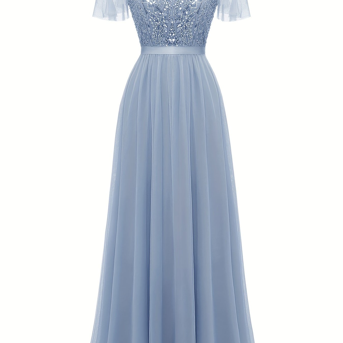 Sixsr Contrast Sequin Spaghetti Strap Bridesmaid Dres, Elegant Short Sleeve A-line Evening Dress For Party & Banquet, Women's Clothing