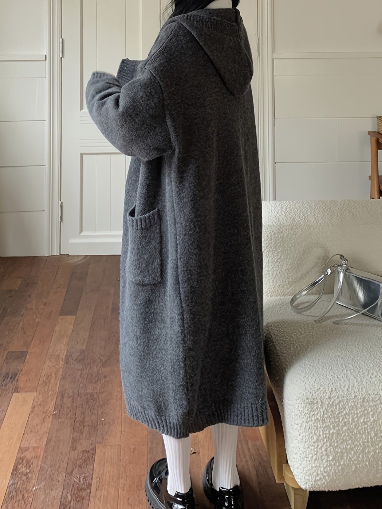 Sixsr Solid Open Front Cardigan, Casual Long Sleeve Long Length Outwear, Women's Clothing