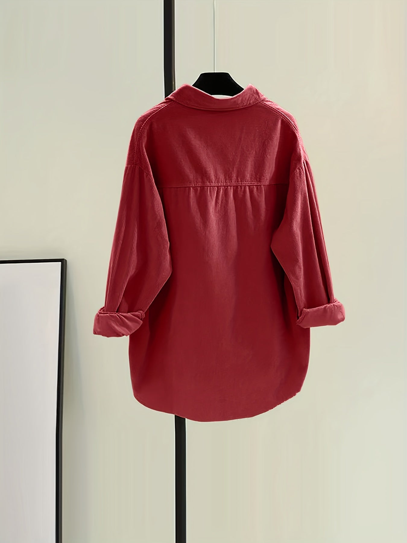 Sixsr Solid Button Front Corduroy Shirt, Versatile Long Sleeve Loose Shirt For Spring & Fall, Women's Clothing
