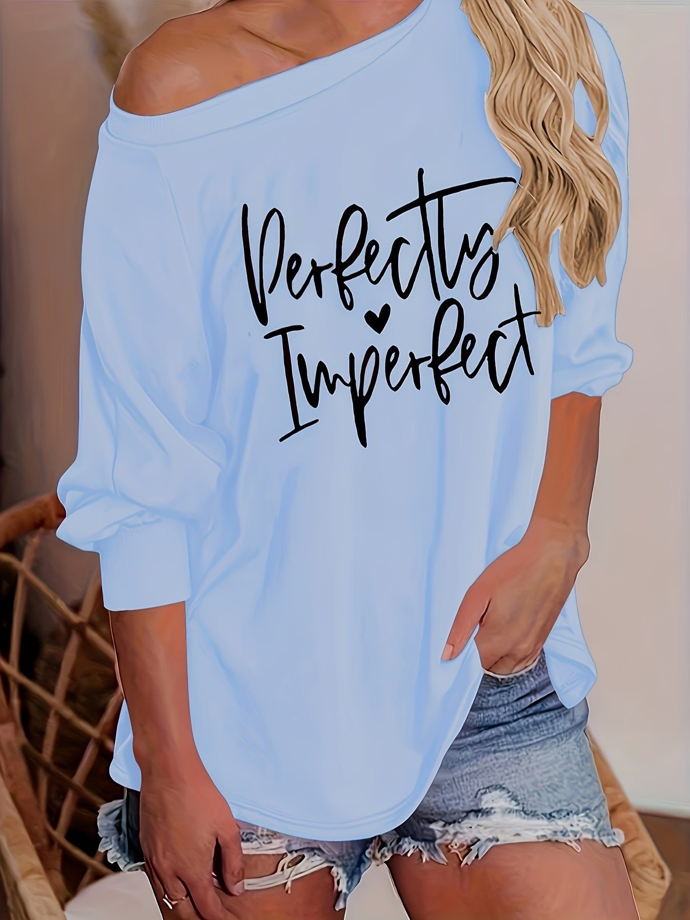 Sixsr Letter Print Raglan Long Sleeve T-Shirt, Casual Crew Neck T-Shirt For Spring & Fall, Women's Clothing