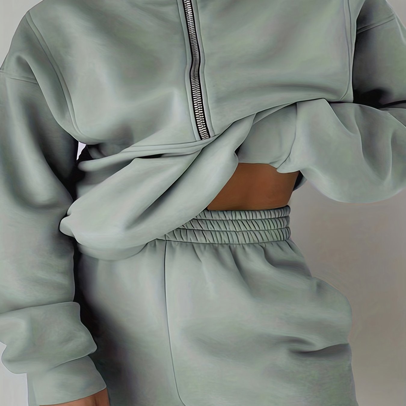 Sixsr Casual Matching Two-piece Set, Zip Up Sweatshirt & Solid Sweatpants Outfits, Women's Clothing