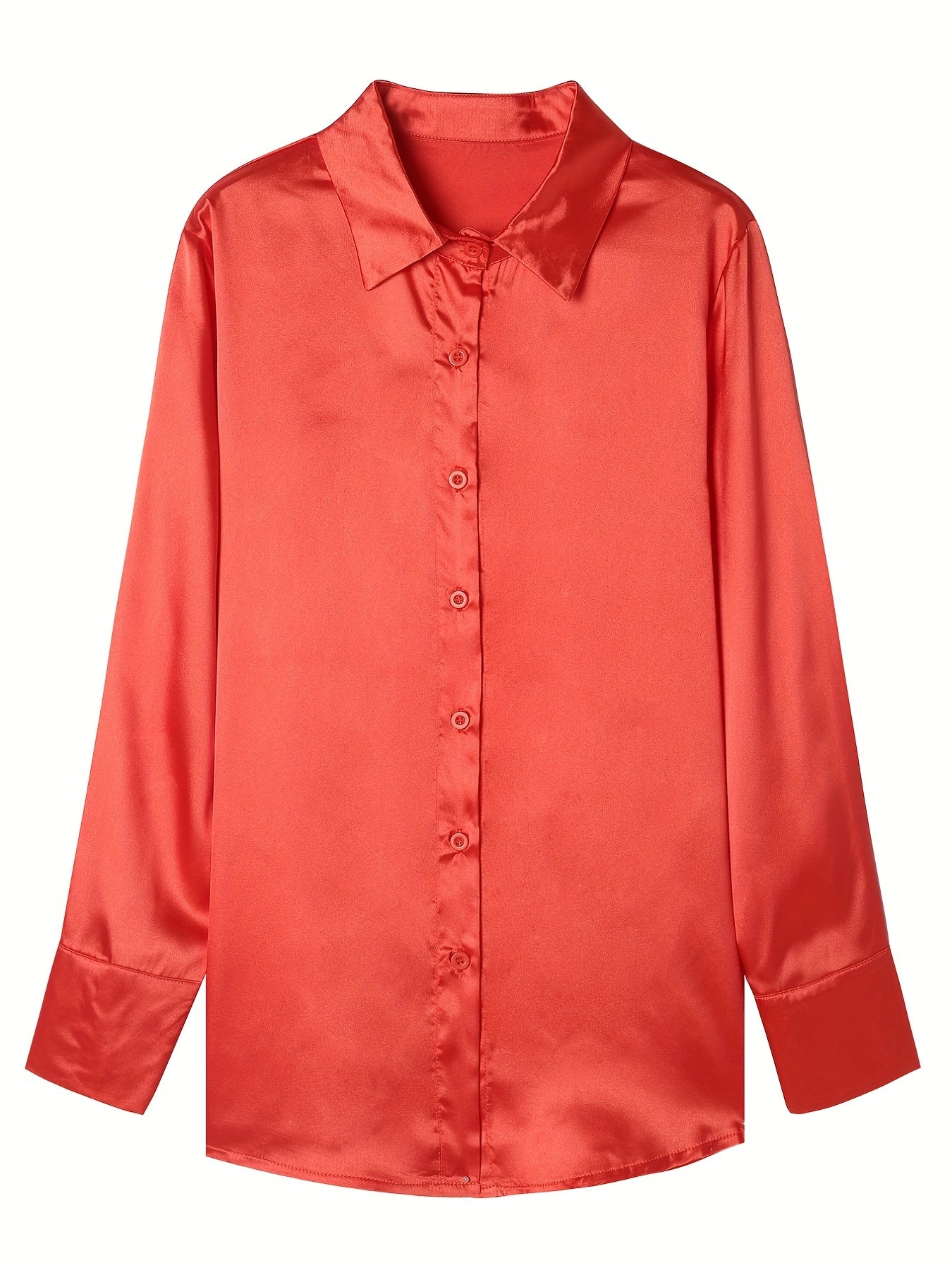 Sixsr Solid Button Front Shirt, Casual Satin Long Sleeve Collar Shirt, Women's Clothing