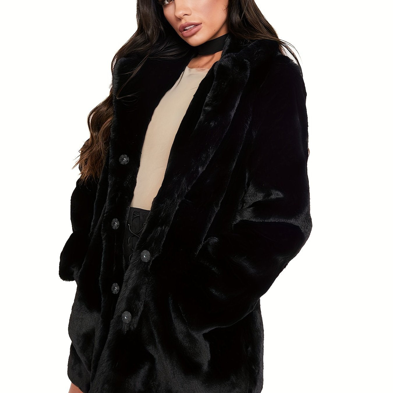 Sixsr Winter Warm Plush Loose Coat, Casual Long Sleeve Fashion Teddy Outerwear, Women's Clothing