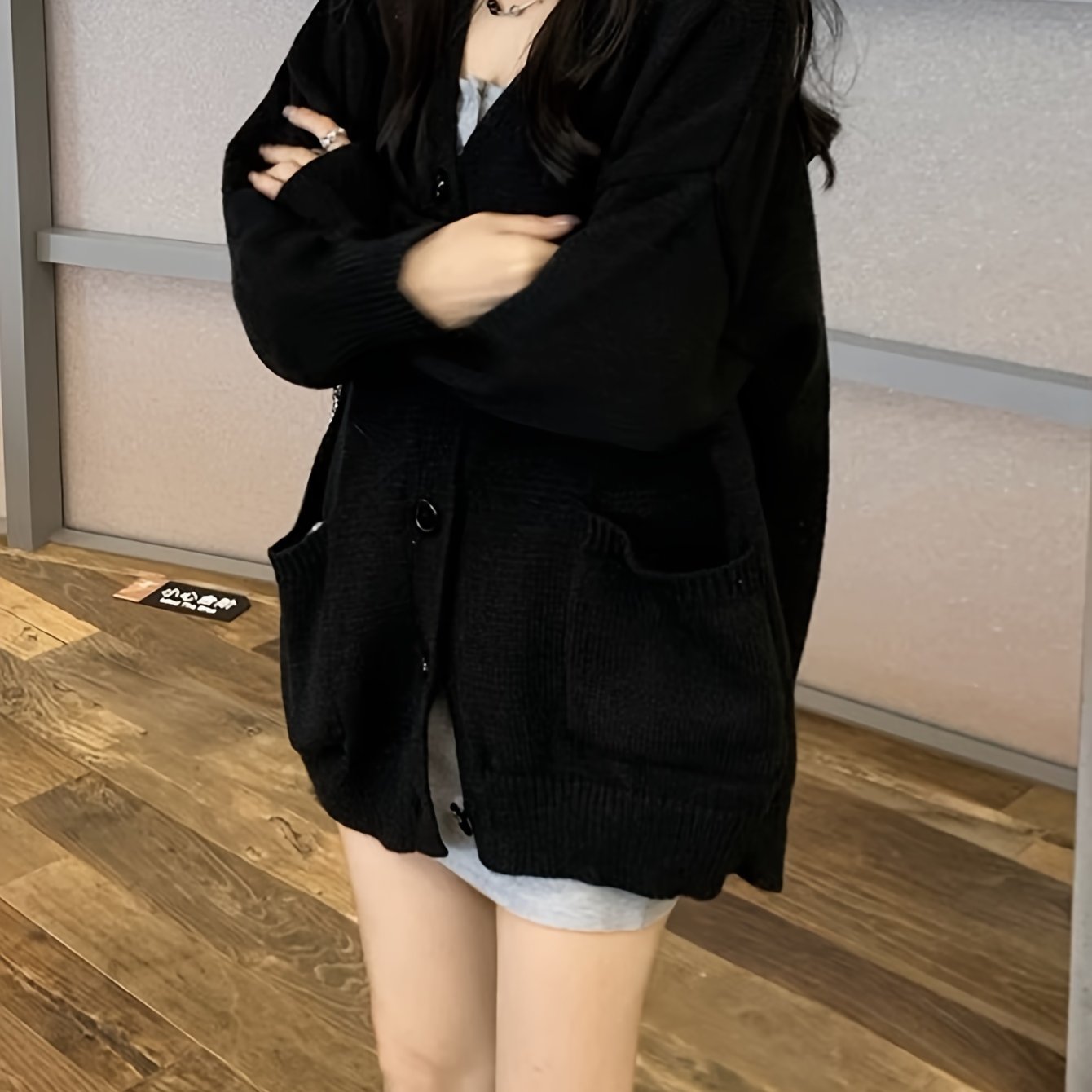 Sixsr Solid Button Front Cardigan, Casual Long Sleeve Drop Shoulder Outwear, Women's Clothing