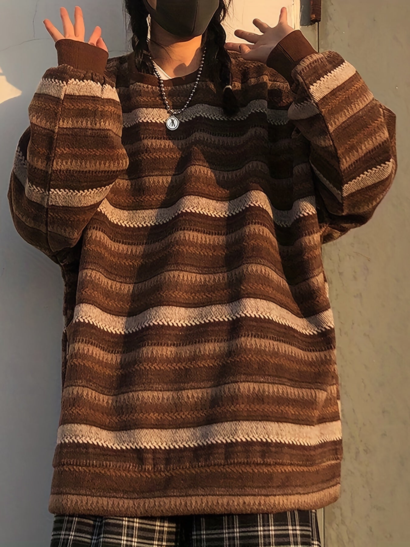 Sixsr Striped Drop Shoulder Sweatshirt, Casual Crew Neck Long Sleeve Pullover, Women's Clothing