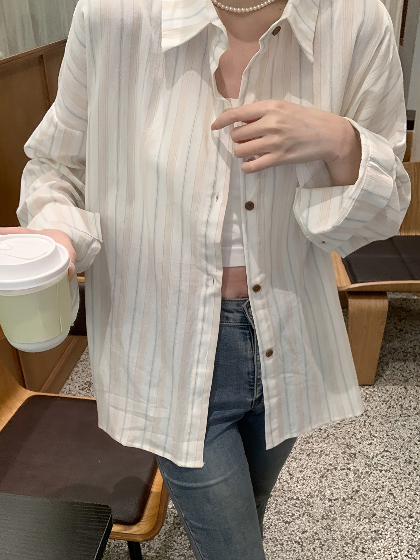 Sixsr Striped Print Button Front Shirt, Casual Long Sleeve Shirt For Spring & Fall, Women's Clothing