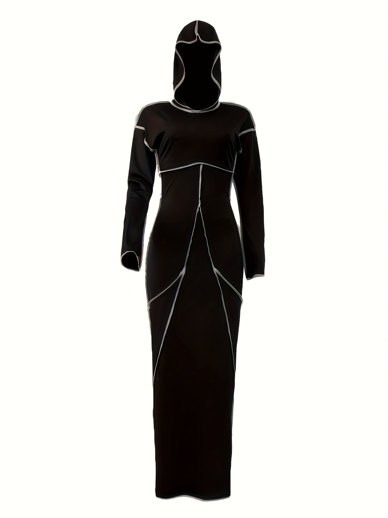 Sixsr Plus Size Seam Hoodie Slim Fit Long Sleeve Bodycon Maxi Dress, Women's Plus Casual Slight Stretch Bodycon Dress
