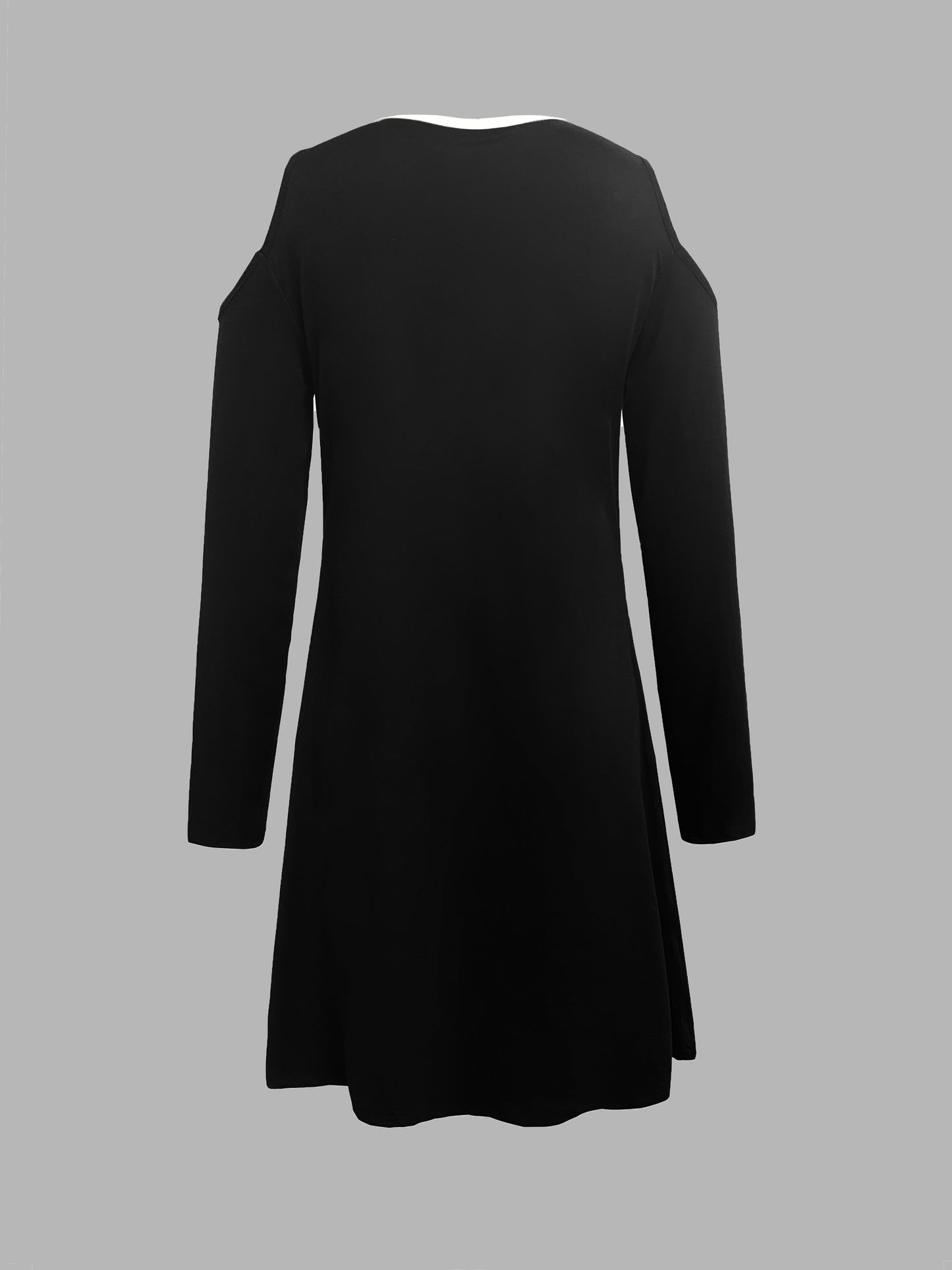 Sixsr Solid Cold Shoulder Dress, Elegant Notched Neck Long Sleeve Dress, Women's Clothing