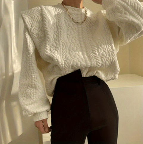Sixsr Solid Color Pullover Textured Sweatshirt, Casual Long Sleeve Crew Neck Sweatshirt For Fall & Winter, Women's Clothing