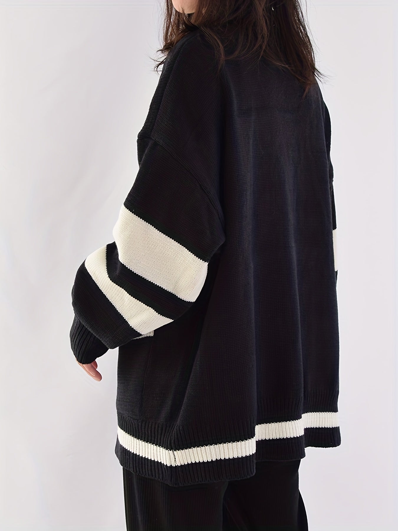Sixsr Preppy Style V Neck Cardigan, Long Sleeve Button Up Casual Sweater For Spring & Fall, Women's Clothing
