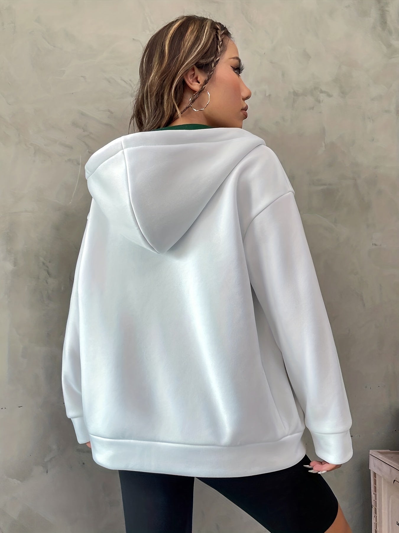 Sixsr Letter Print Zip Up Hoodie, Casual Long Sleeve Hoodies Sweatshirt, Women's Clothing