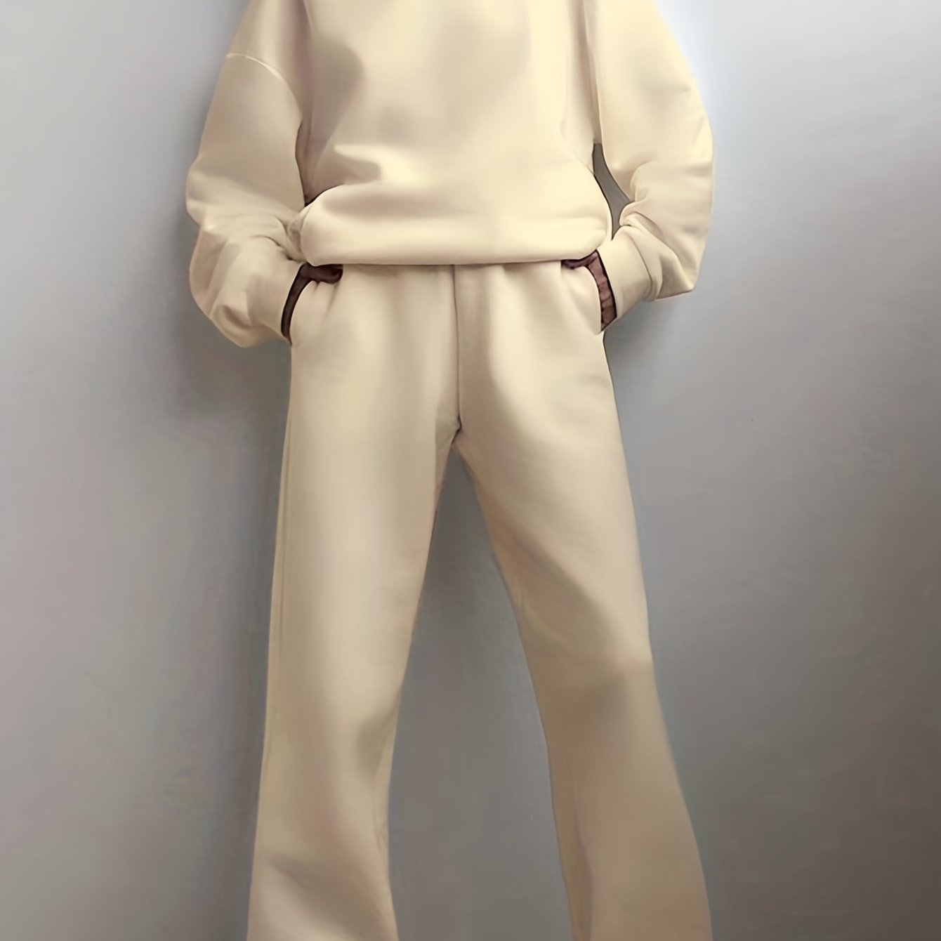 Sixsr Casual Solid Two-piece Set, Drop Shoulder Long Sleeve Hoodies & Elastic Waist Jogger Pants Outfits, Women's Clothing
