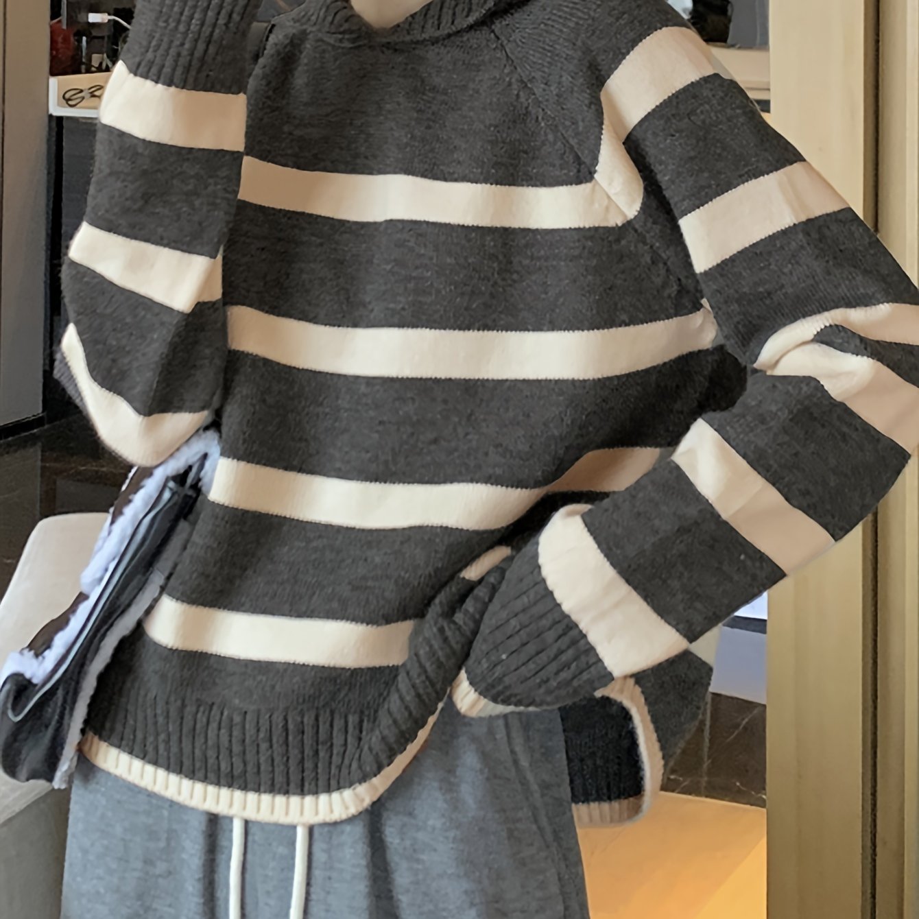 Sixsr Striped Pattern Hooded Sweater, Casual Long Sleeve Sweater For Fall & Winter, Women's Clothing