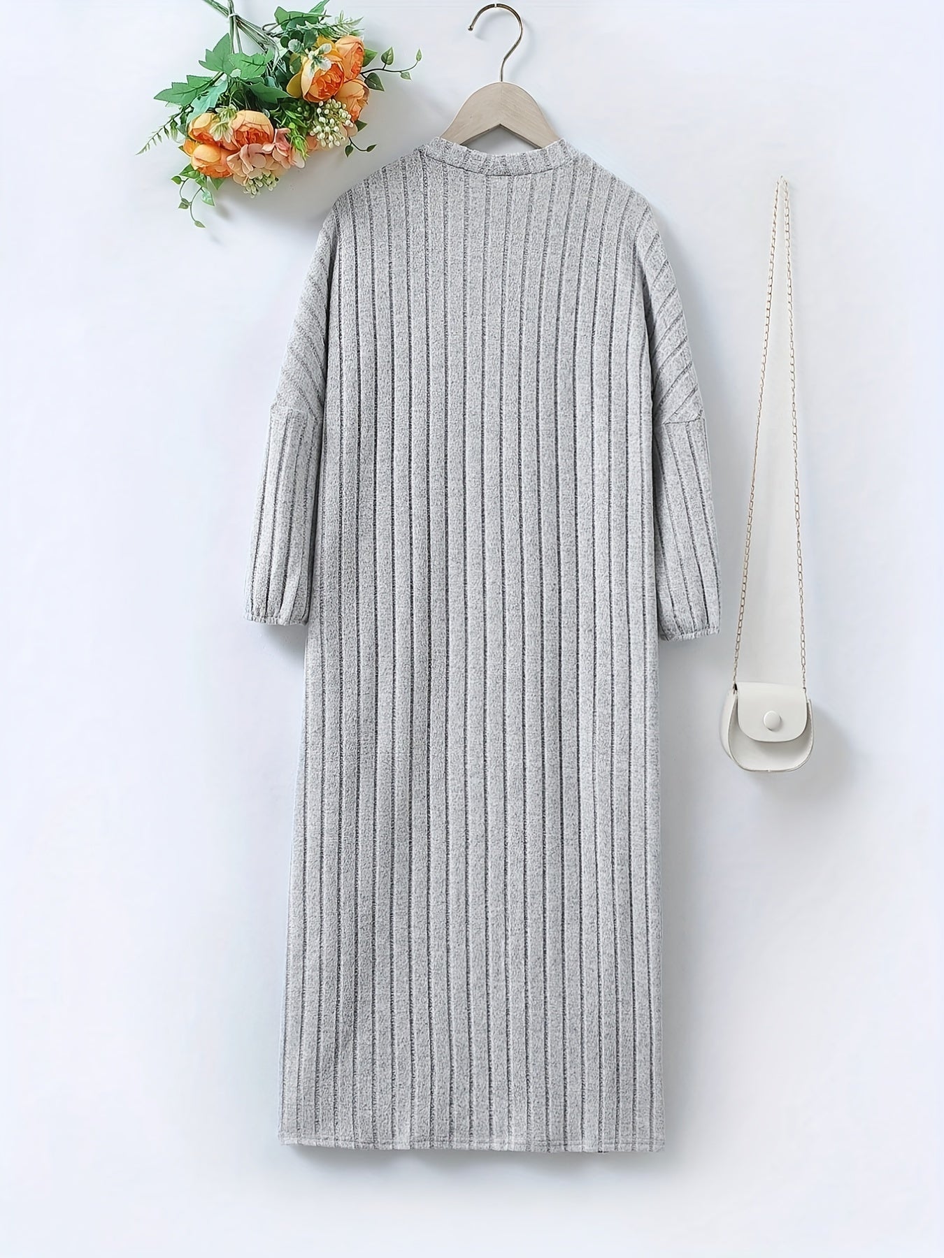Sixsr Long Length Rib Knit Cardigan, Long Sleeve Casual Open Front Sweater, Women's Clothing