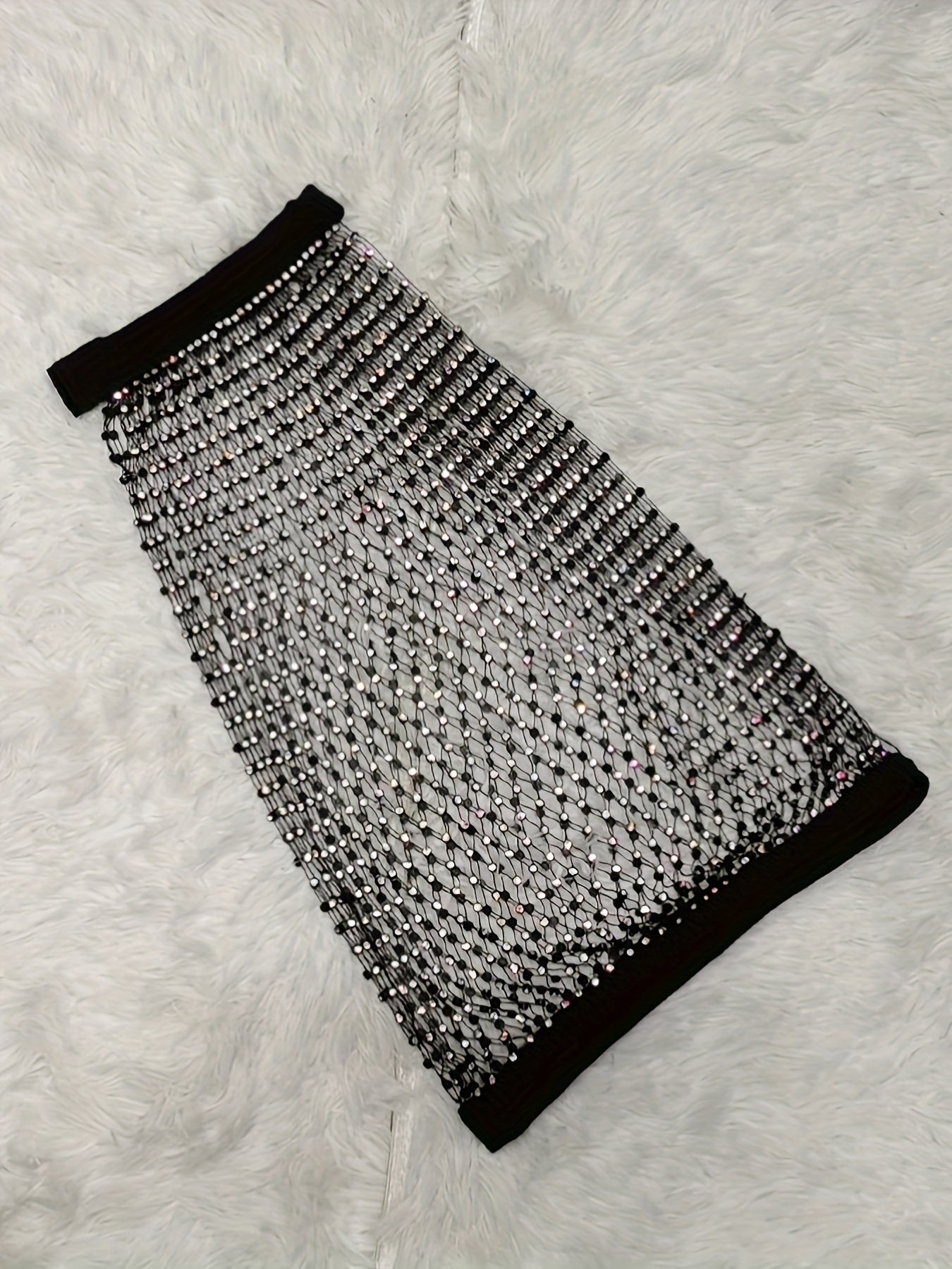 Sixsr Rhinestoned Mesh Crop Tank Top, Versatile Sleeveless Crop Top For Club, Women's Clothing
