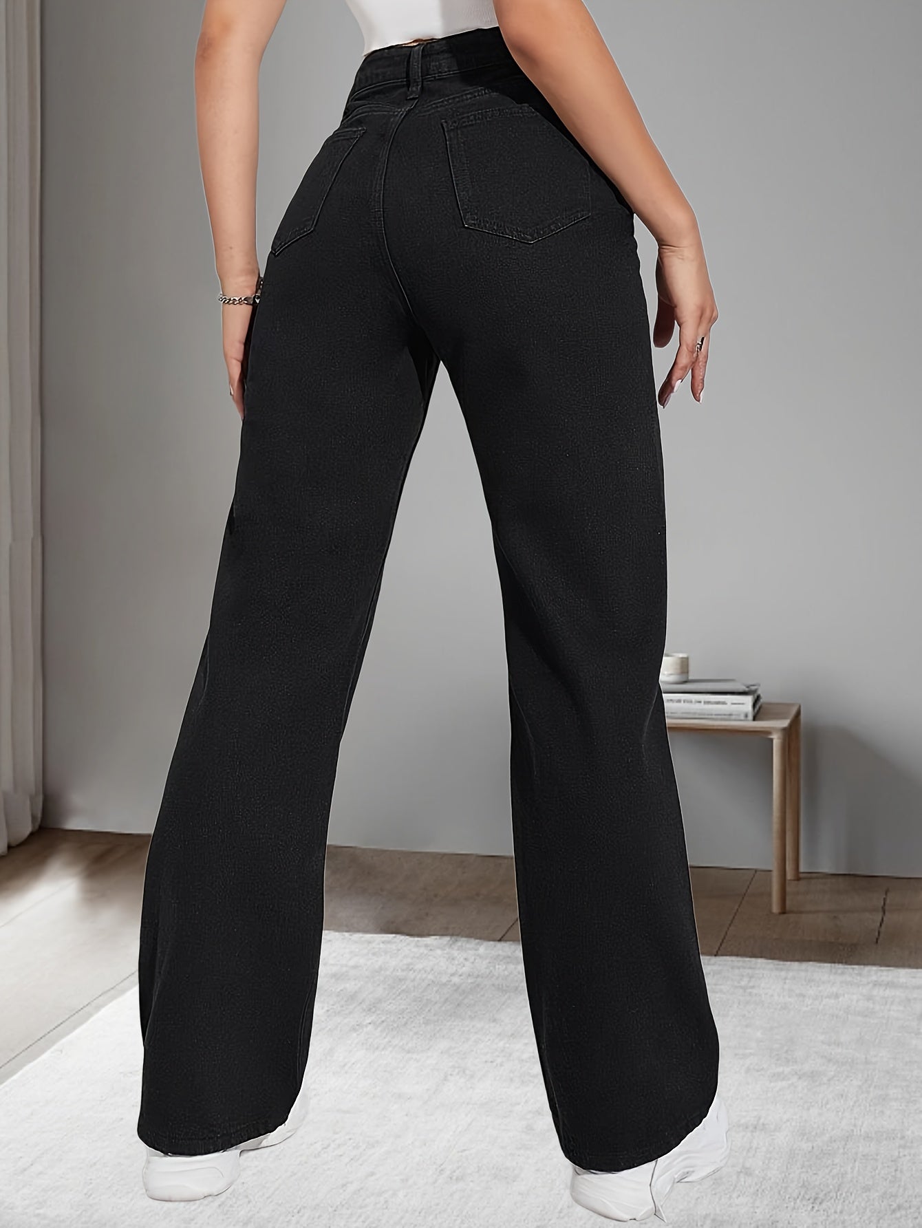 Sixsr Fleece Liner Casual Straight Jeans, Loose Fit High Stretch Denim Pants, Women's Denim Jeans & Clothing