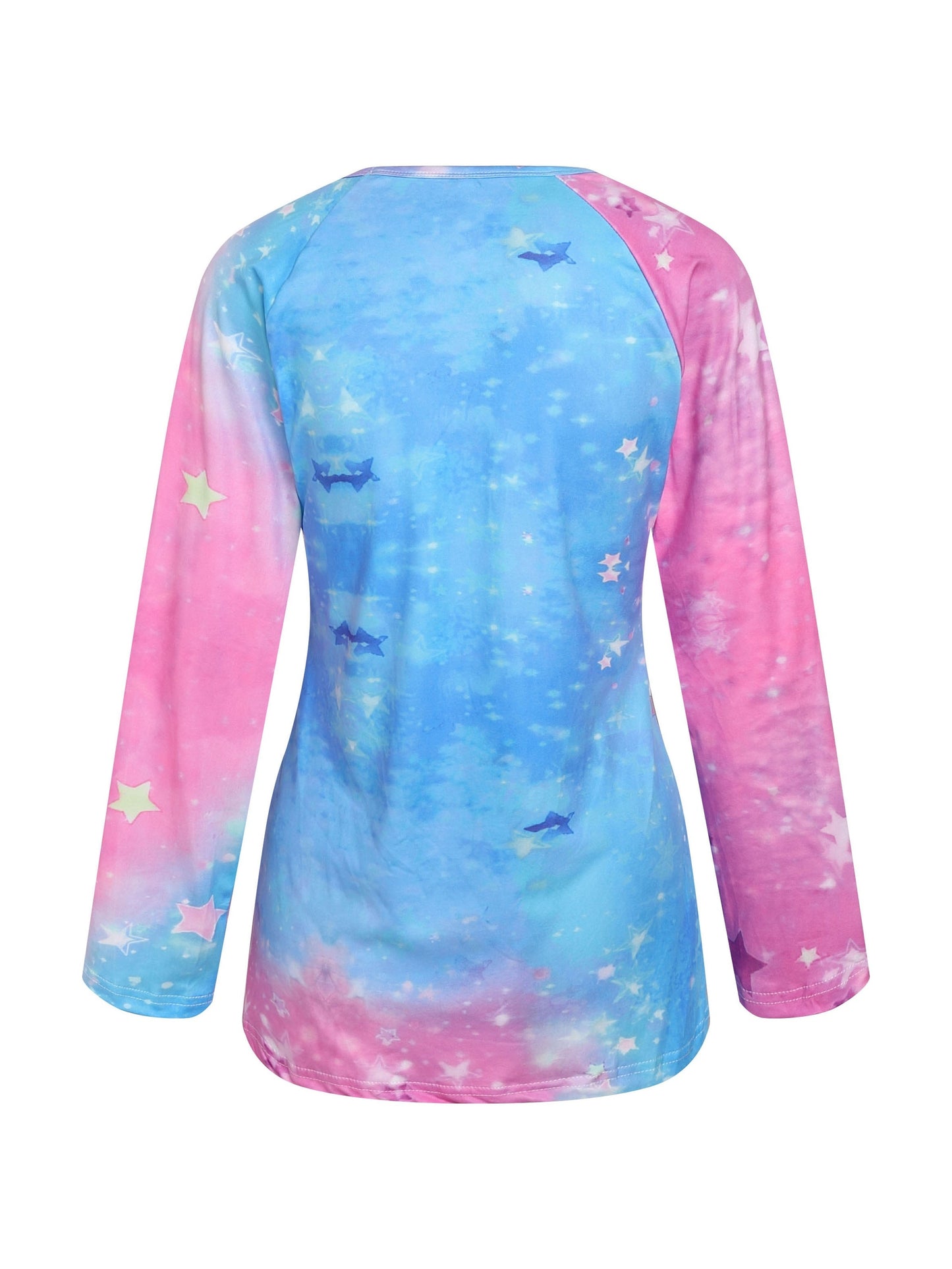 Tie Dye Criss Cross V Neck Long Sleeve T-shirt, Casual Spring & Fall Loose T-shirt, Women's Clothing