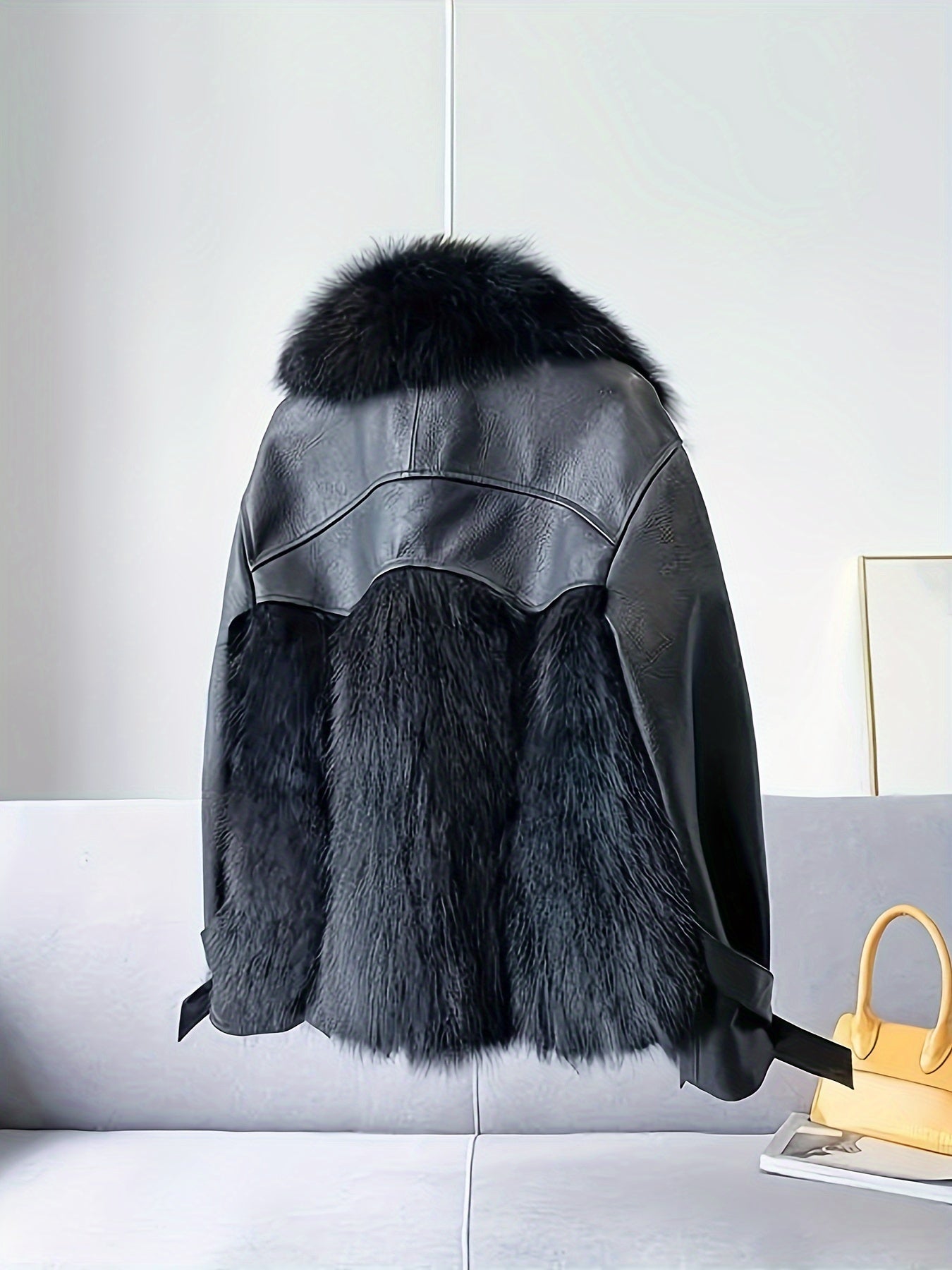 Sixsr Fluffy Trim Solid Warm Coat, Casual Open Front Long Sleeve Winter Outerwear, Women's Clothing