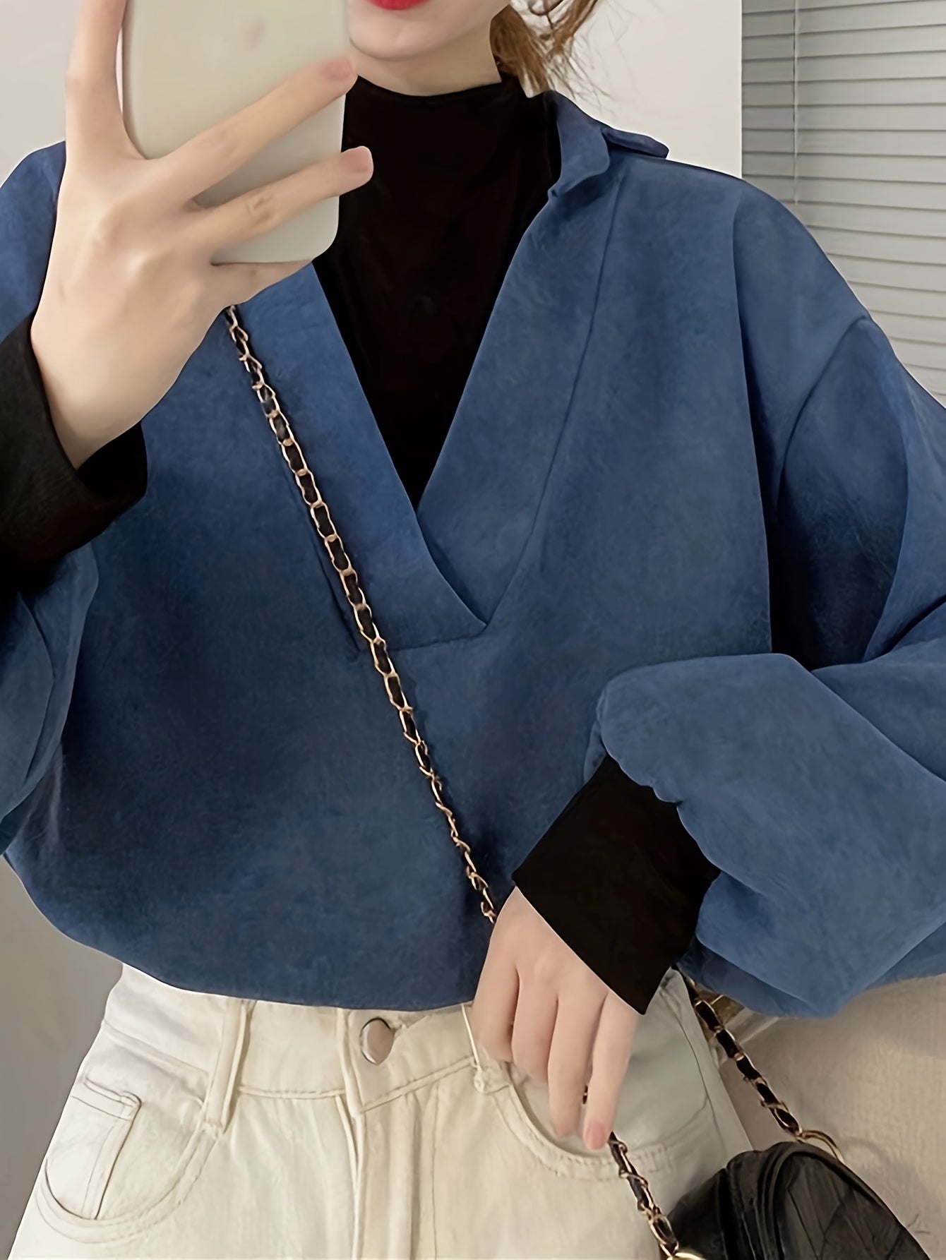 Sixsr Solid Color Open Collar Pullover Sweatshirt, Casual Long Sleeve Lapel Sweatshirt For Fall & Winter, Women's Clothing