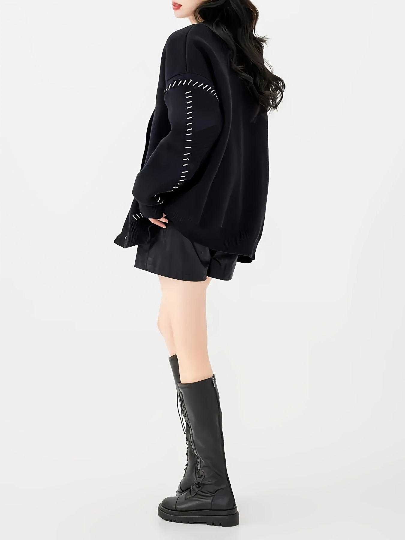 Sixsr Y2K Solid Button Front Cardigan, Casual Long Sleeve Cardigan For Spring & Fall, Women's Clothing