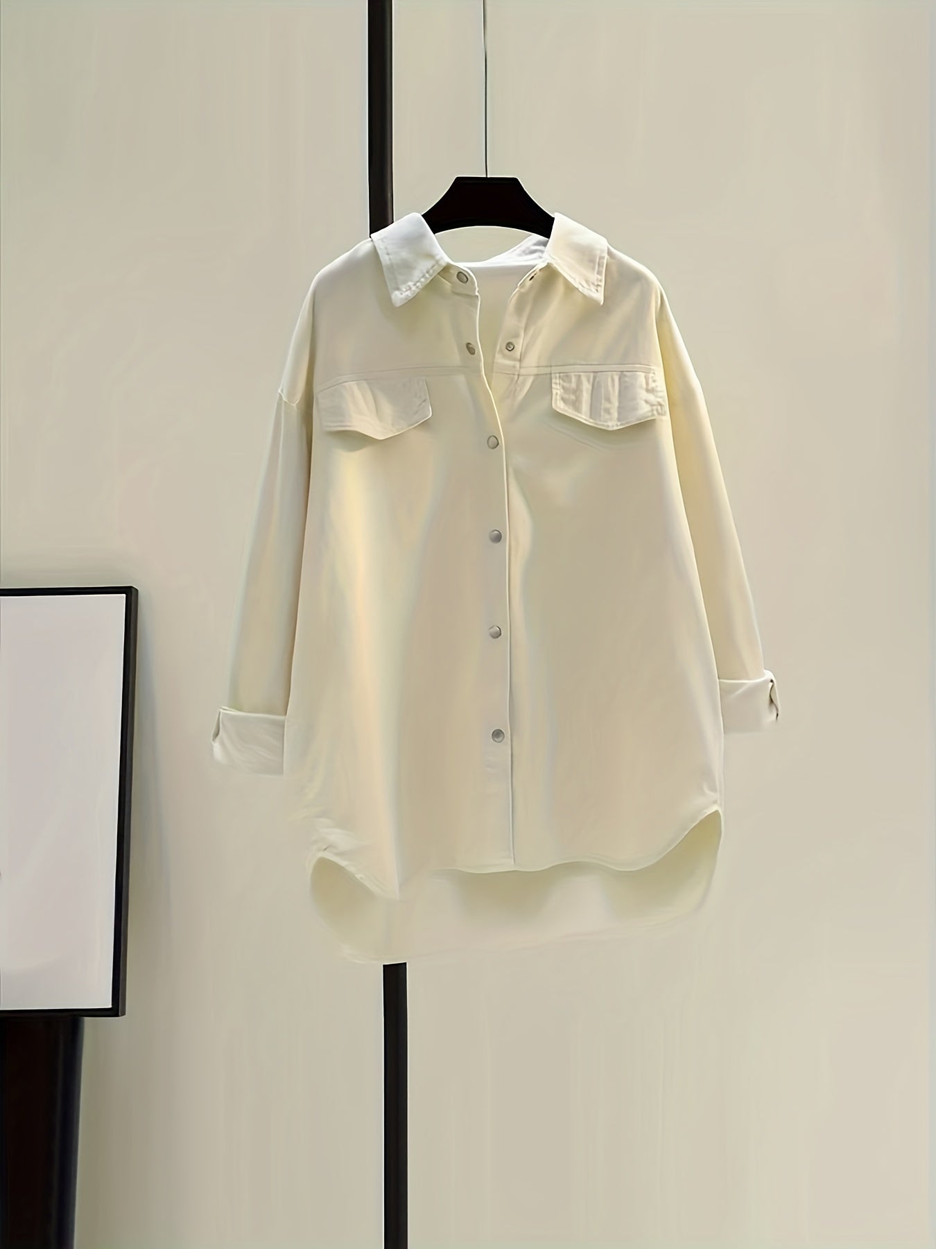 Sixsr Solid Button Front Corduroy Shirt, Versatile Long Sleeve Loose Shirt For Spring & Fall, Women's Clothing