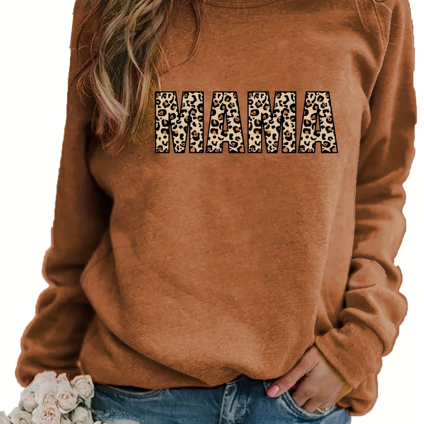 Sixsr Leopard Letter Print Pullover Sweatshirt, Casual Long Sleeve Crew Neck Sweatshirt For Fall & Winter, Women's Clothing