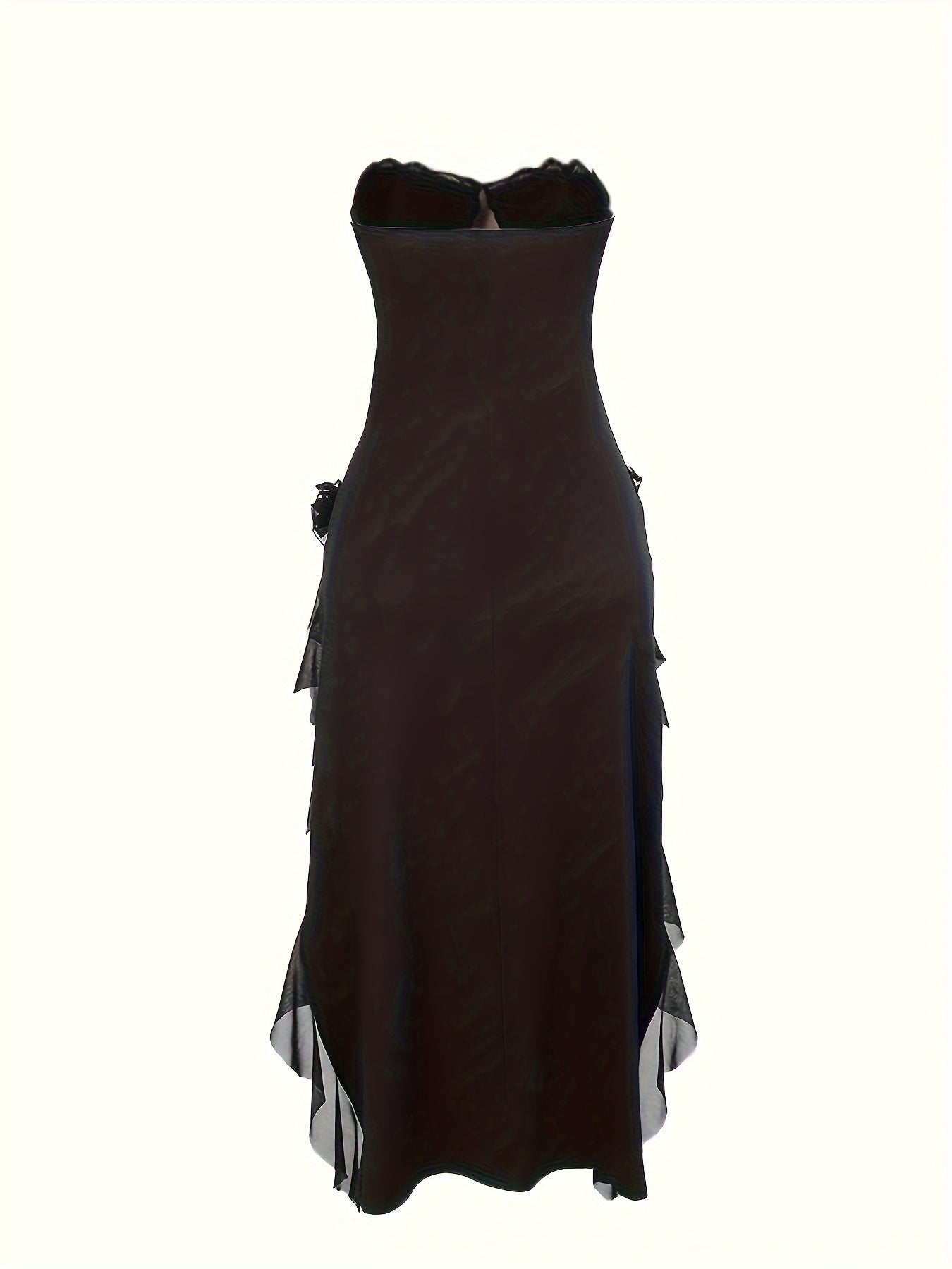 Sixsr Solid Natural Waist Fit Dress, Stylish Strapless Ruched Mermaid Dress, Women's Clothing