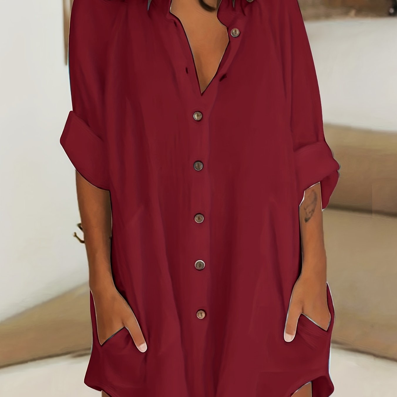Sixsr Long Sleeve Shirt Dress, Button Up Casual Dress, Women's Clothing