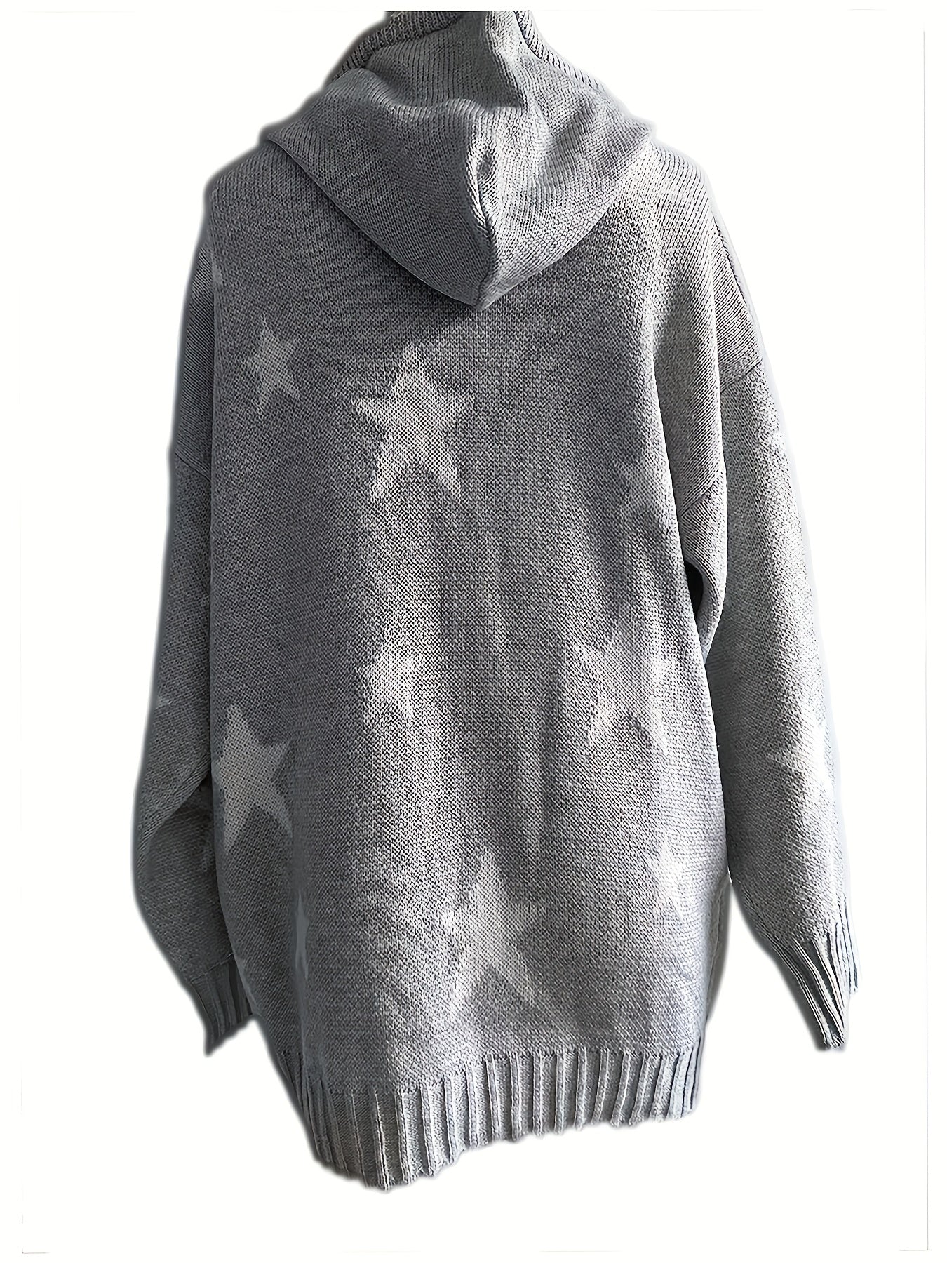 Sixsr Plus Size Casual Sweater, Women's Plus Star Print Long Sleeve Drawstring Hoodie Sweater With Pockets