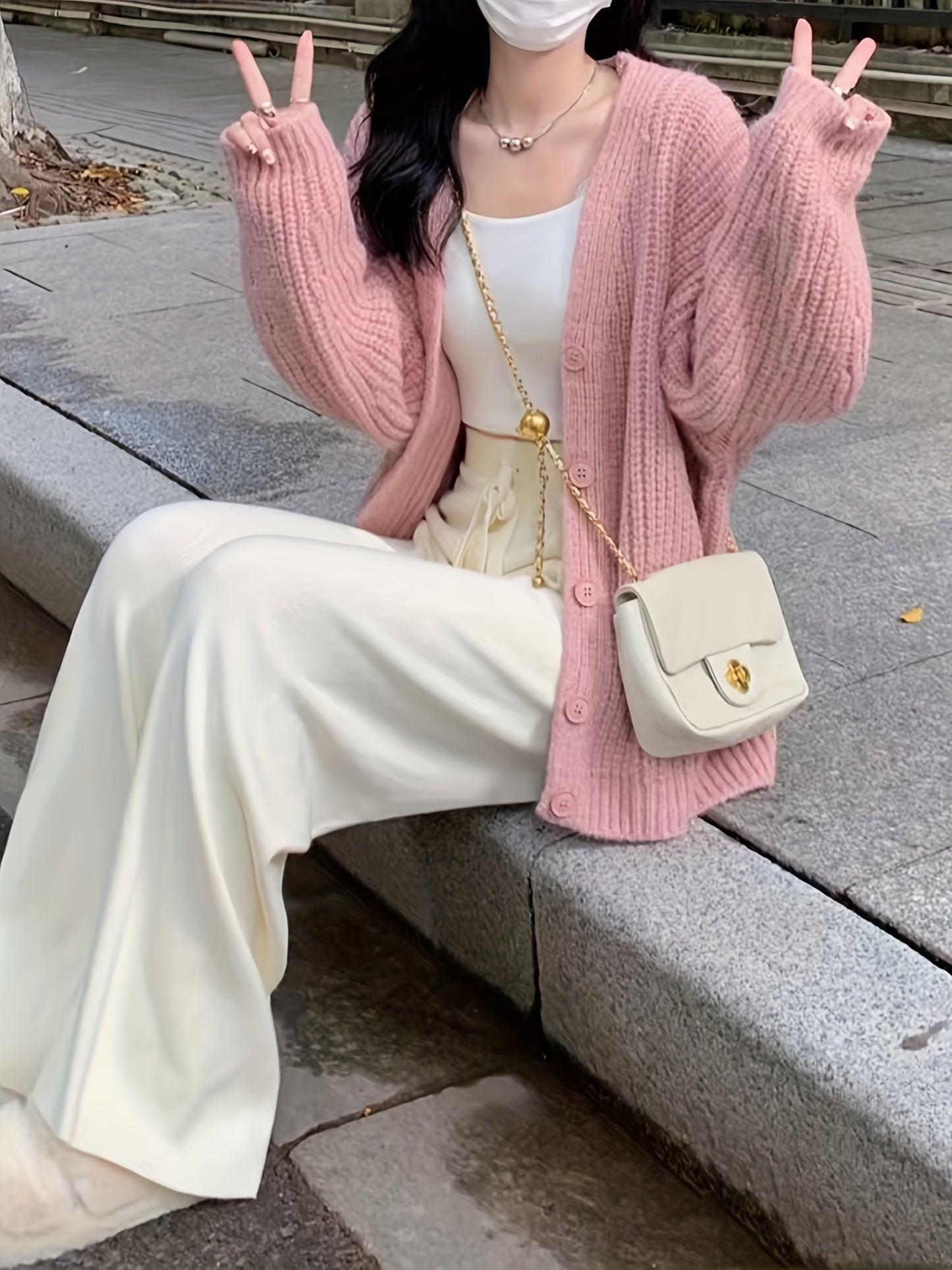 Sixsr Button Front Ribbed Knitted Cardigan Sweater, Casual Long Sleeve Sweater For Fall & Winter, Women's Clothing